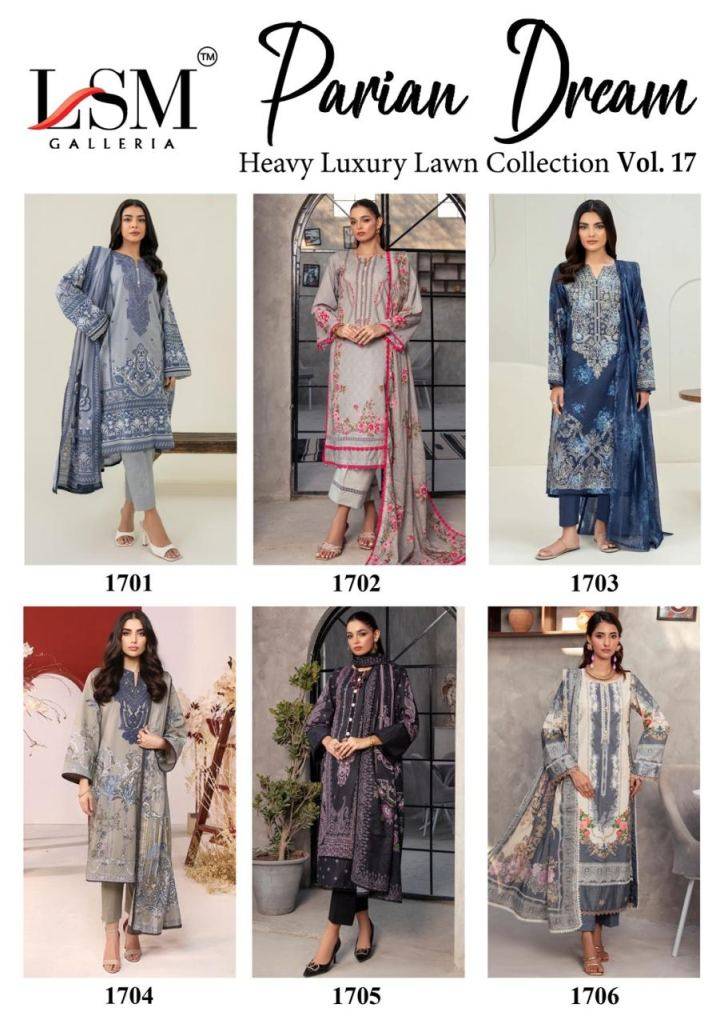 Parian Dream Vol-17 By Lsm Galleria 1701 To 1706 Series Beautiful Festive Suits Colorful Stylish Fancy Casual Wear & Ethnic Wear Pure Lawn Print With Work Dresses At Wholesale Price