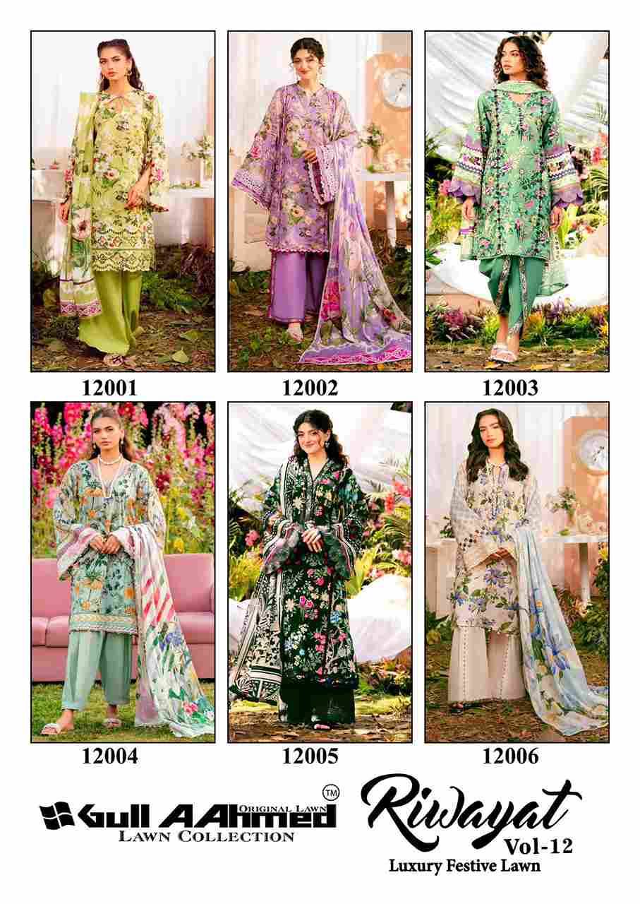Riwayat Vol-12 By Gull Aahmed 12001 To 12006 Series Beautiful Festive Suits Stylish Fancy Colorful Casual Wear & Ethnic Wear Pure Lawn Embroidered Dresses At Wholesale Price