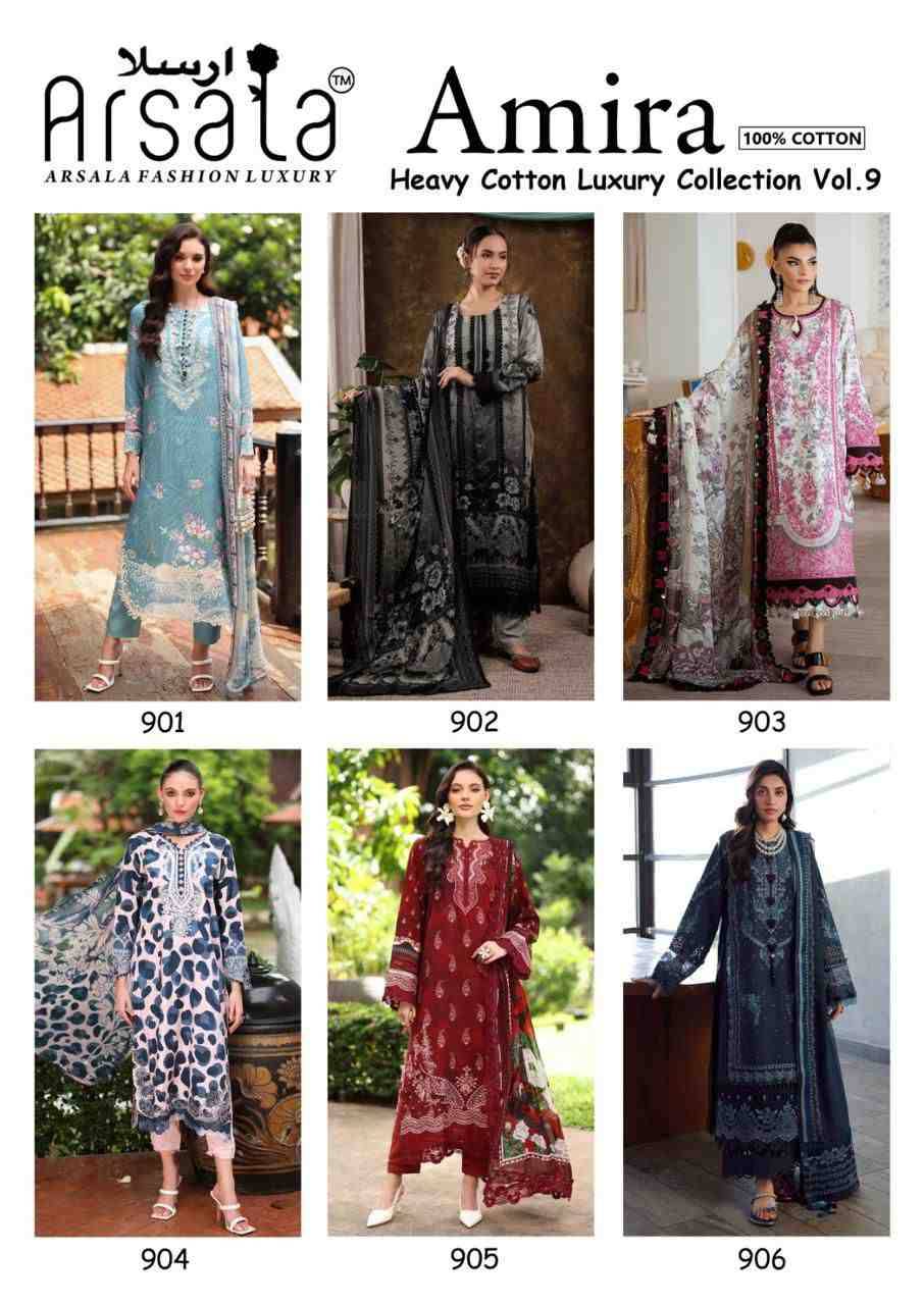 Amira Vol-9 By Arsala 901 To 906 Series Beautiful Festive Suits Stylish Fancy Colorful Casual Wear & Ethnic Wear Pure Lawn Cotton Print Dresses At Wholesale Price