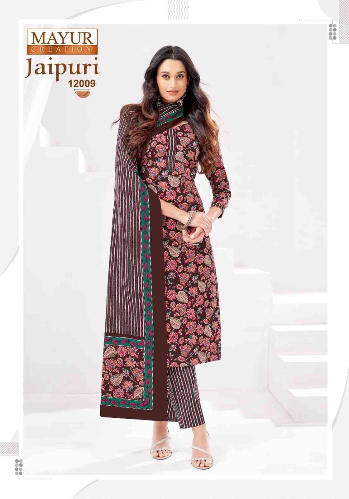 Jaipuri Vol-12 By Mayur Creation 12001 To 12010 Series Beautiful Festive Suits Stylish Fancy Colorful Casual Wear & Ethnic Wear Cotton Print Dresses At Wholesale Price