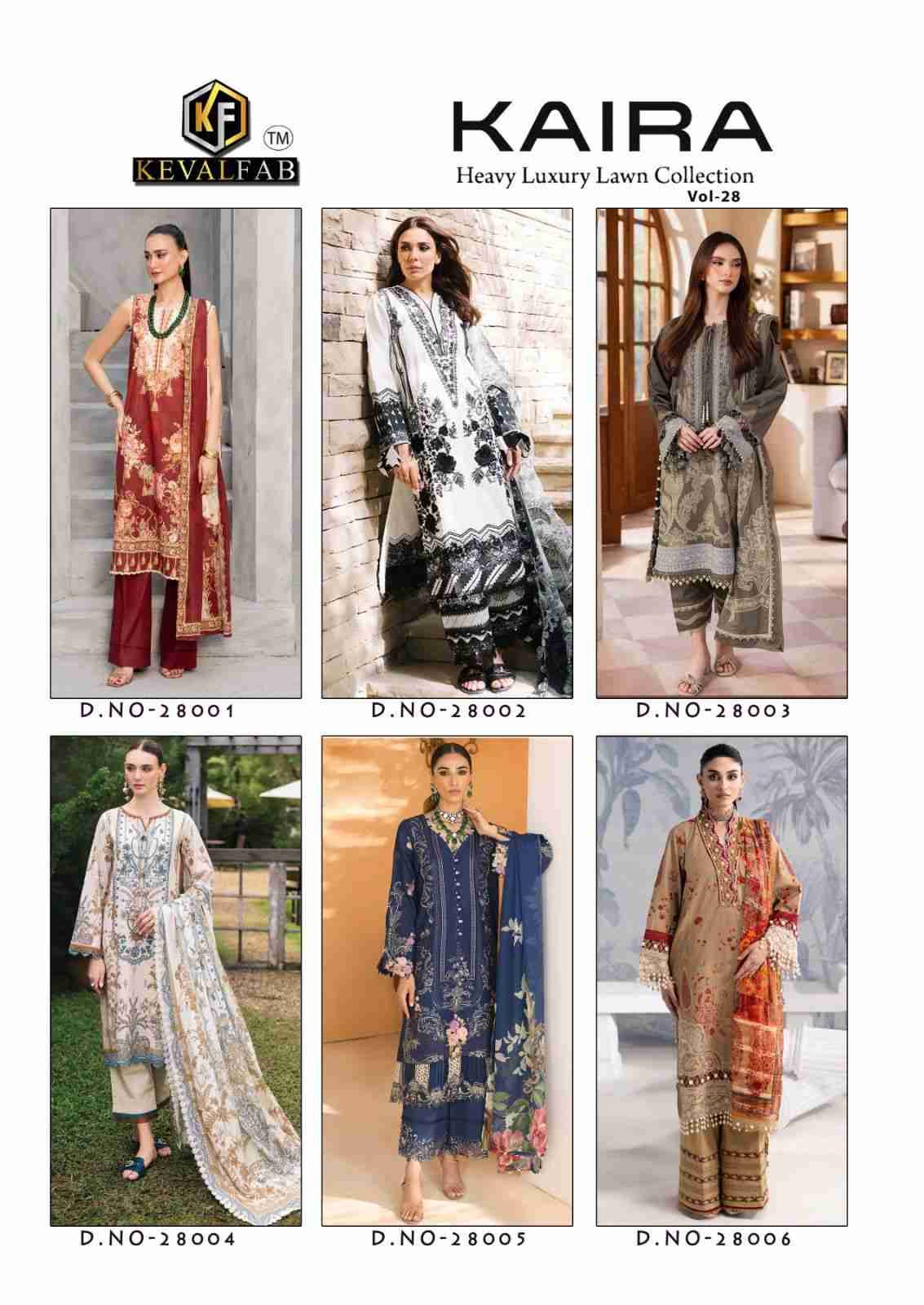 Kaira Vol-28 By Keval Fab 28001 To 28006 Series Beautiful Festive Suits Colorful Stylish Fancy Casual Wear & Ethnic Wear Pure Lawn Cotton Print Dresses At Wholesale Price