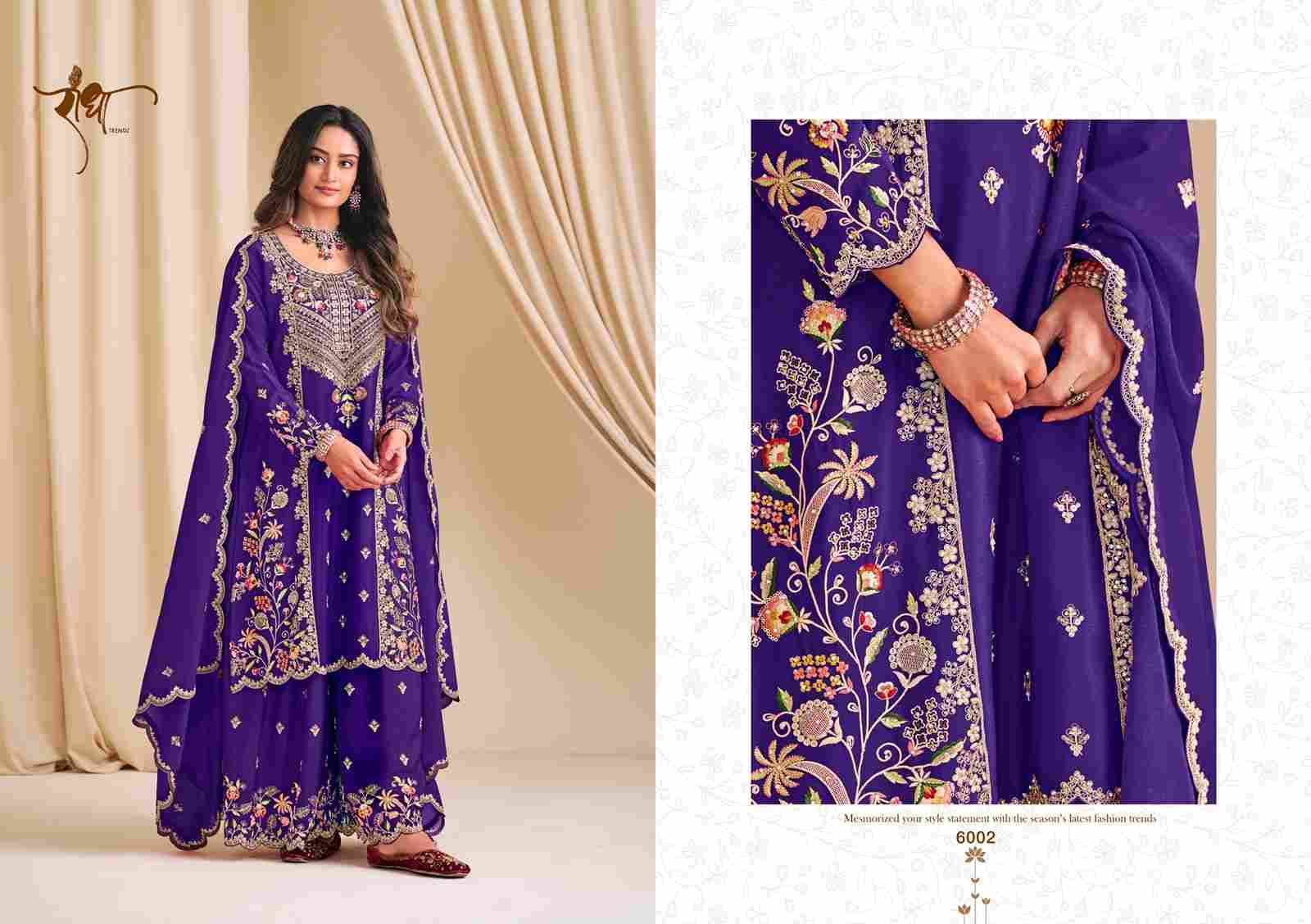 Kalash By Radha Trendz 6001 To 6003 Series Festive Suits Beautiful Fancy Colorful Stylish Party Wear & Occasional Wear Premium Chinnon Dresses At Wholesale Price