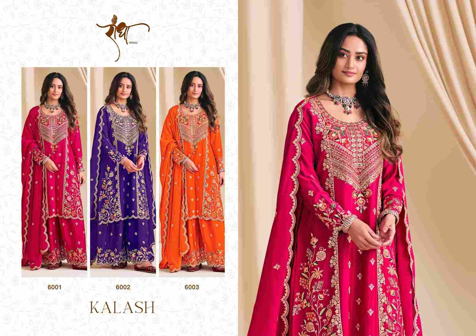 Kalash By Radha Trendz 6001 To 6003 Series Festive Suits Beautiful Fancy Colorful Stylish Party Wear & Occasional Wear Premium Chinnon Dresses At Wholesale Price
