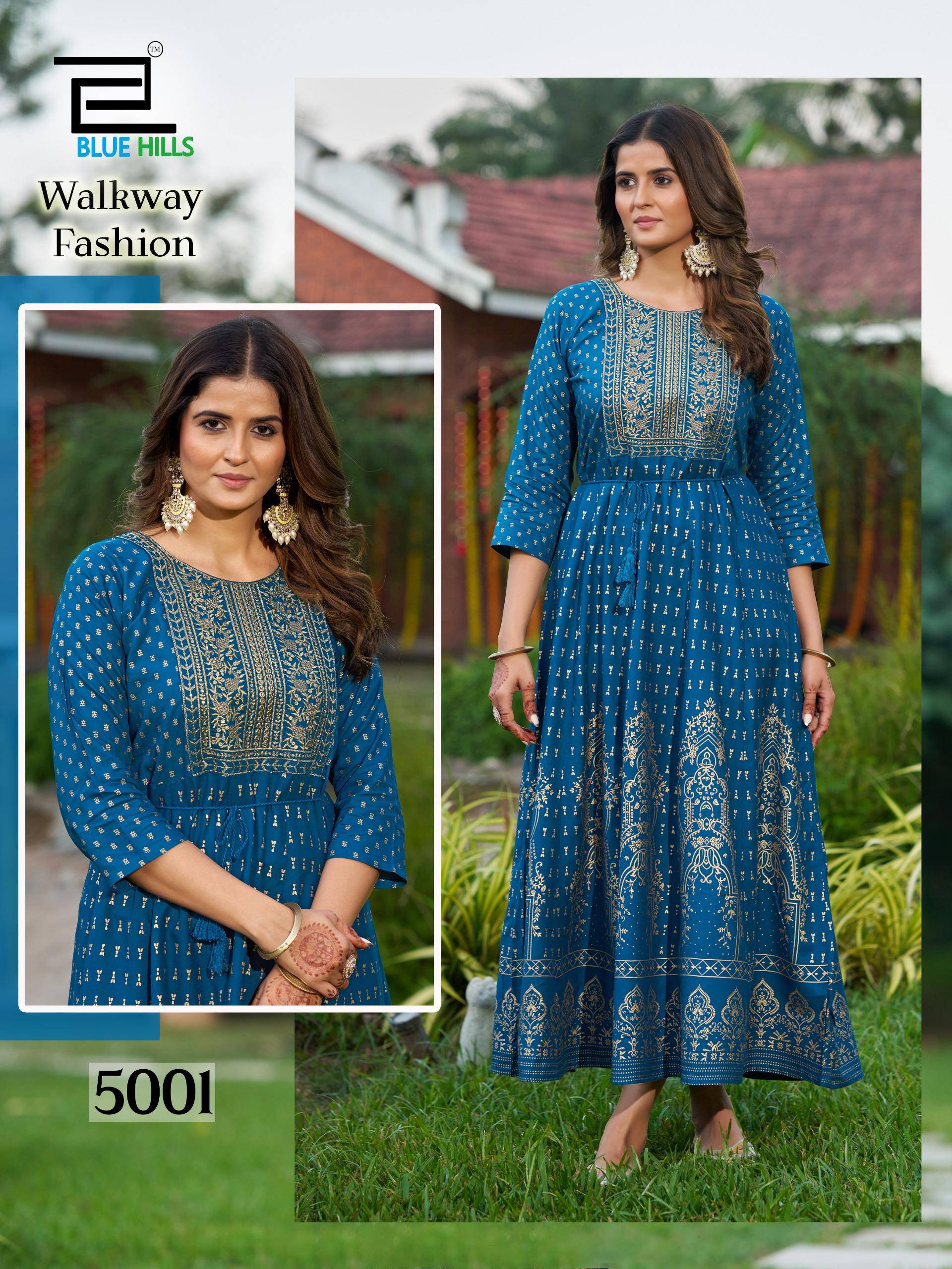 Walkway Fashion By Blue Hills 5001 To 5006 Series Beautiful Stylish Fancy Colorful Casual Wear & Ethnic Wear Rayon Gowns At Wholesale Price