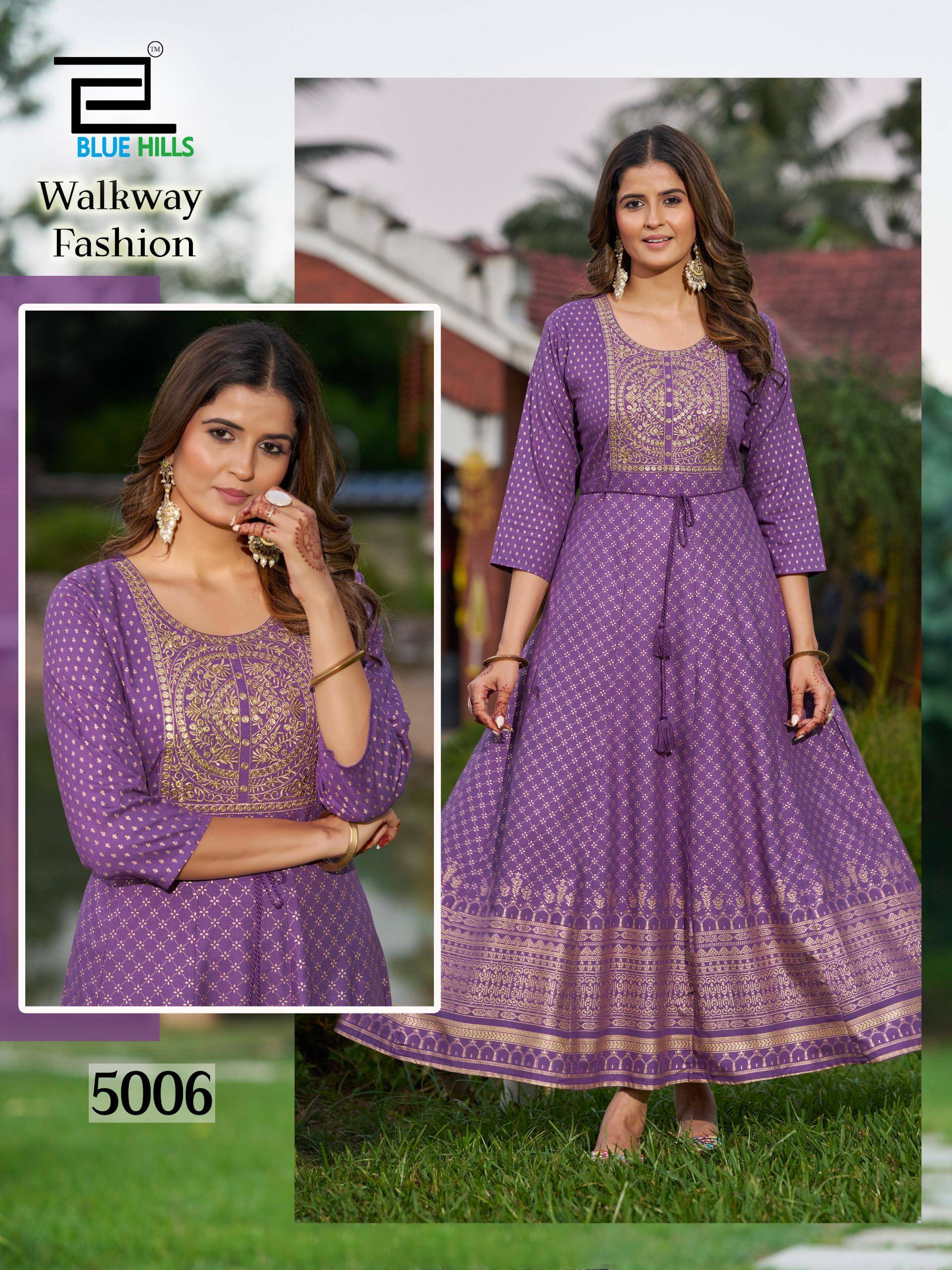 Walkway Fashion By Blue Hills 5001 To 5006 Series Beautiful Stylish Fancy Colorful Casual Wear & Ethnic Wear Rayon Gowns At Wholesale Price