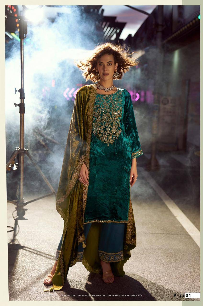 The Dance Of Love By Aiqa 2301 To 2306 Series Beautiful Festive Suits Colorful Stylish Fancy Casual Wear & Ethnic Wear Pure Viscose Velvet Dresses At Wholesale Price