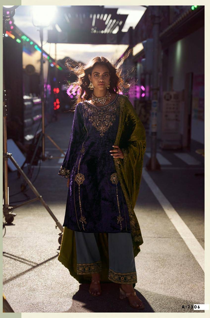 The Dance Of Love By Aiqa 2301 To 2306 Series Beautiful Festive Suits Colorful Stylish Fancy Casual Wear & Ethnic Wear Pure Viscose Velvet Dresses At Wholesale Price