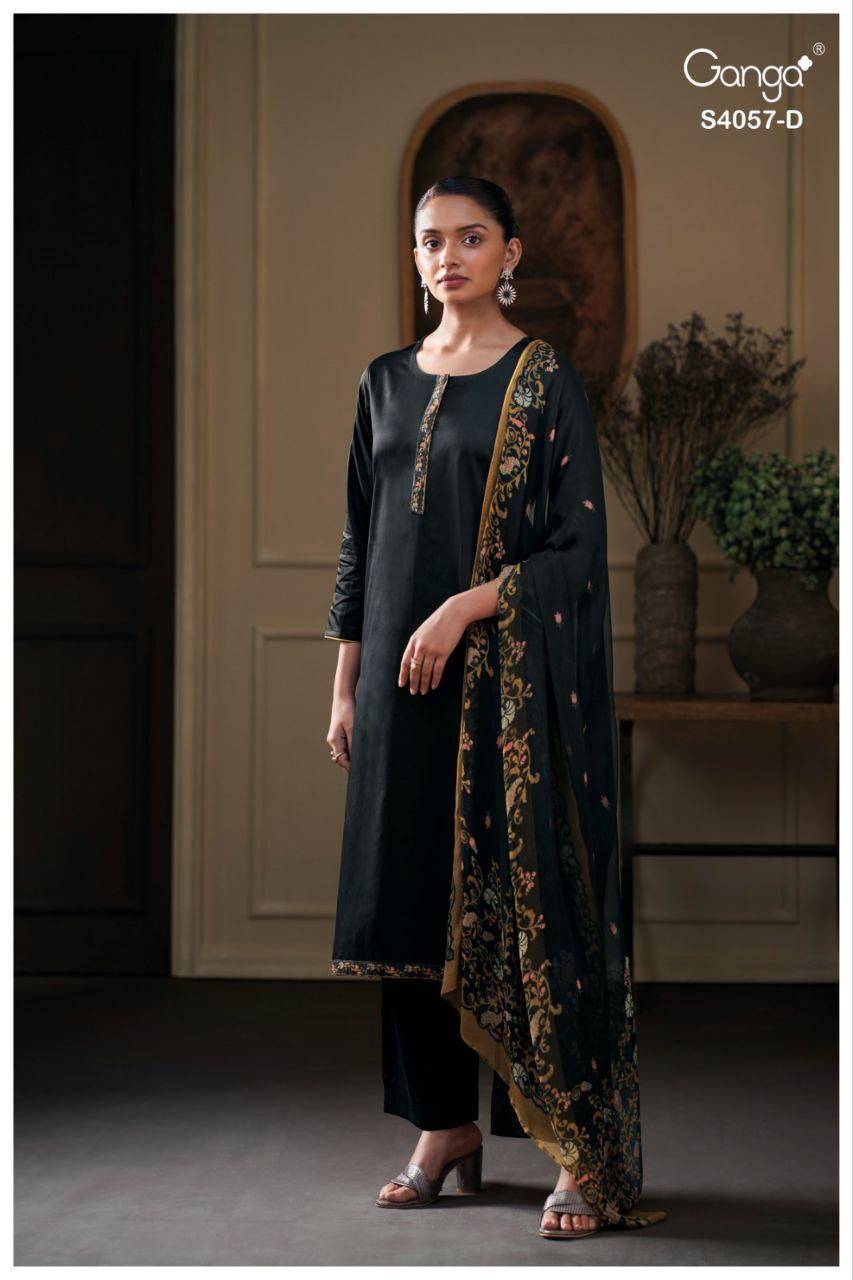 Nazriya-4057 By Ganga Fashion 4057-A To 4057-D Series Beautiful Festive Suits Stylish Colorful Fancy Casual Wear & Ethnic Wear Cotton Silk Dresses At Wholesale Price