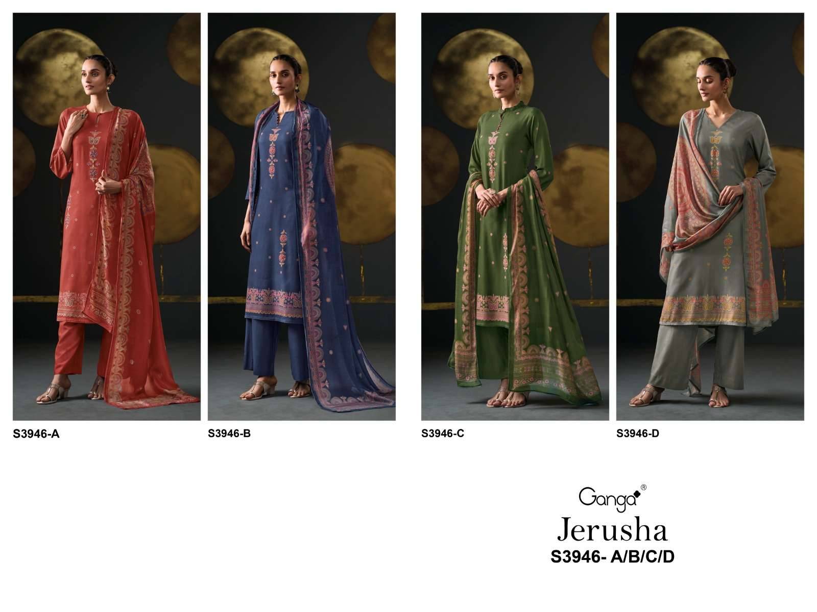 Jerusha-3946 By Ganga Fashion 3946-A To 3946-D Series Beautiful Festive Suits Stylish Colorful Fancy Casual Wear & Ethnic Wear Premium Pashmina Print Dresses At Wholesale Price