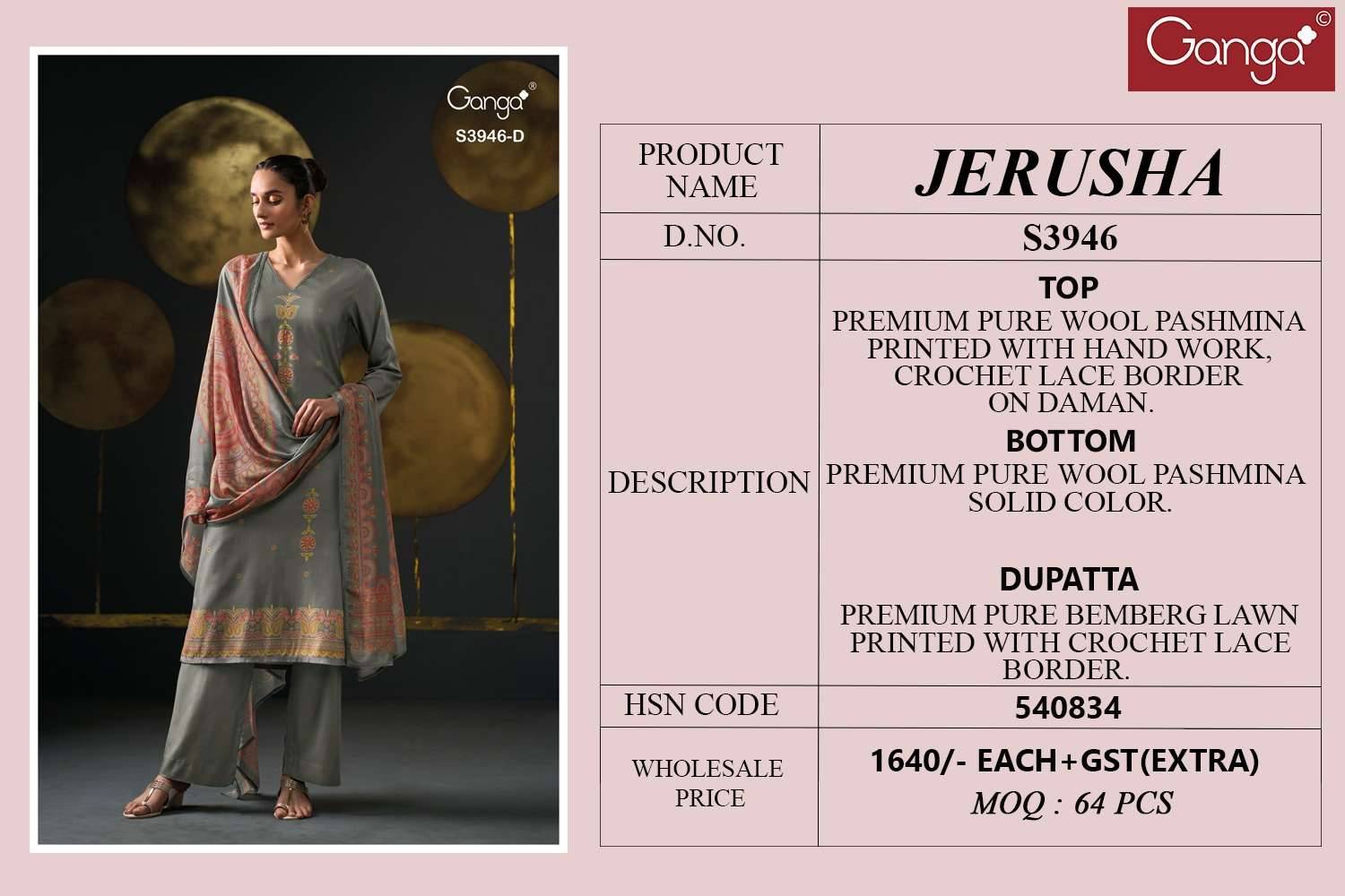 Jerusha-3946 By Ganga Fashion 3946-A To 3946-D Series Beautiful Festive Suits Stylish Colorful Fancy Casual Wear & Ethnic Wear Premium Pashmina Print Dresses At Wholesale Price