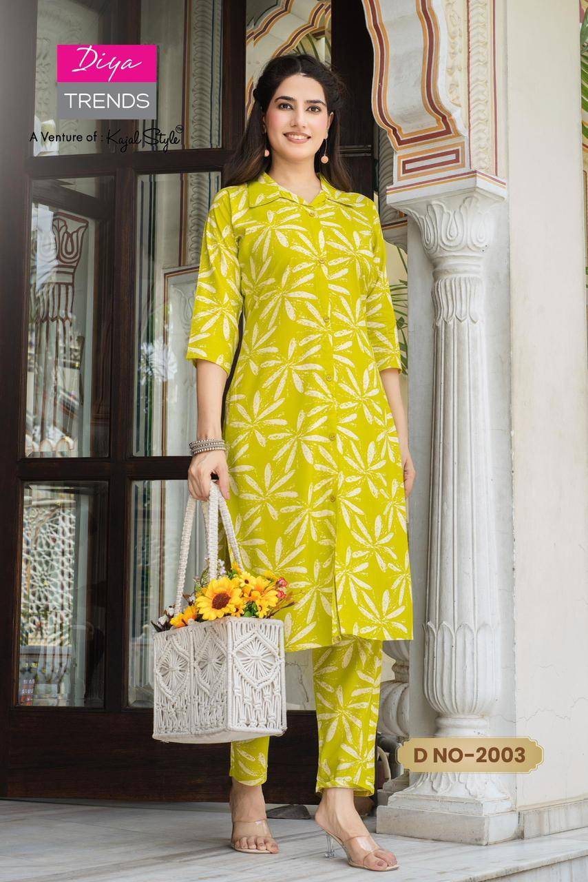 Cord Set Vol-2 By Diya Trends 2001 To 2010 Series Designer Stylish Fancy Colorful Beautiful Party Wear & Ethnic Wear Collection Rayon Prints Co-Ord At Wholesale Price