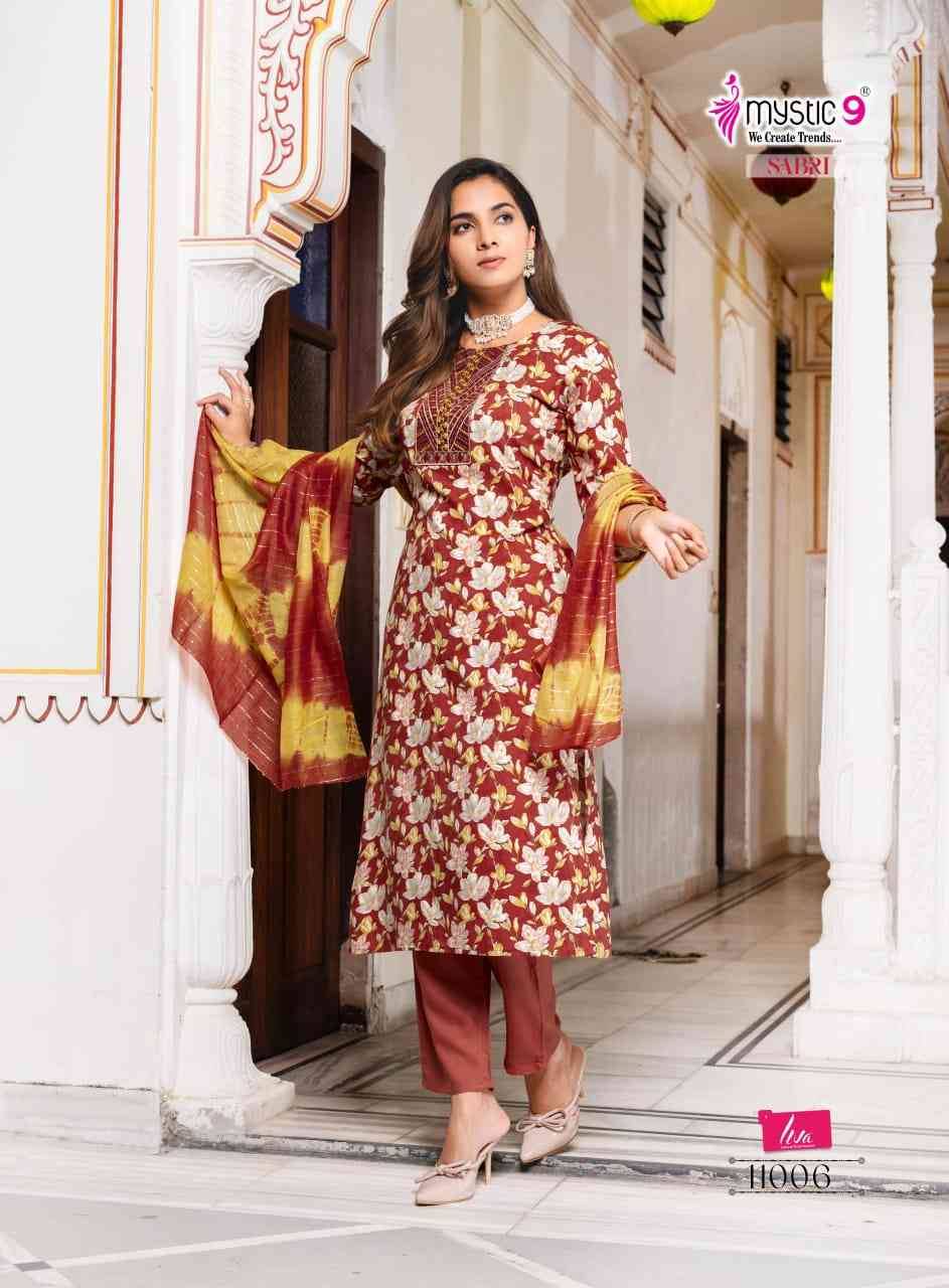 Sabri Vol-11 By Mystic 9 11001 To 11008 Series Designer Festive Suits Beautiful Stylish Fancy Colorful Party Wear & Occasional Wear Premium Quality Rayon Foil Prints Dresses At Wholesale Price