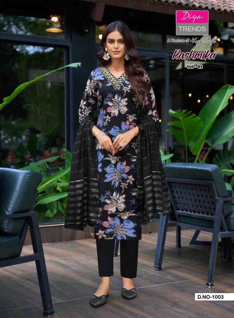 Rashmika Vol-1 By Diya Trends 1001 To 1008 Series Designer Festive Suits Beautiful Stylish Fancy Colorful Party Wear & Occasional Wear Vertican Prints Dresses At Wholesale Price