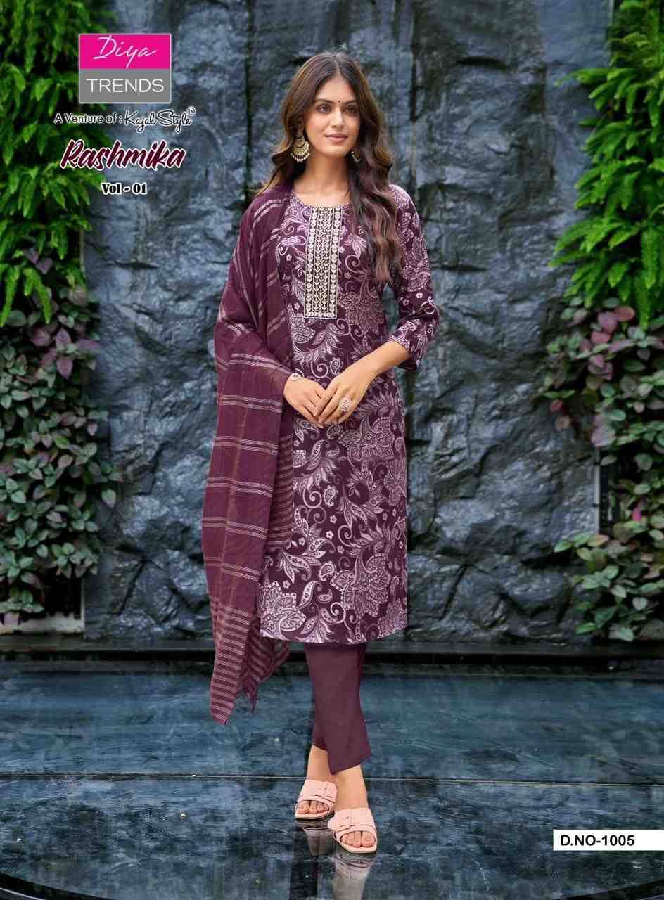 Rashmika Vol-1 By Diya Trends 1001 To 1008 Series Designer Festive Suits Beautiful Stylish Fancy Colorful Party Wear & Occasional Wear Vertican Prints Dresses At Wholesale Price