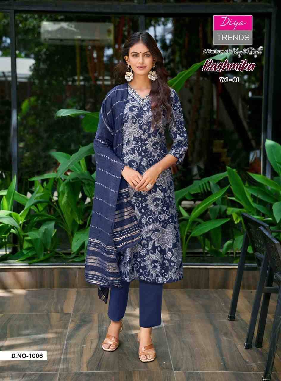Rashmika Vol-1 By Diya Trends 1001 To 1008 Series Designer Festive Suits Beautiful Stylish Fancy Colorful Party Wear & Occasional Wear Vertican Prints Dresses At Wholesale Price