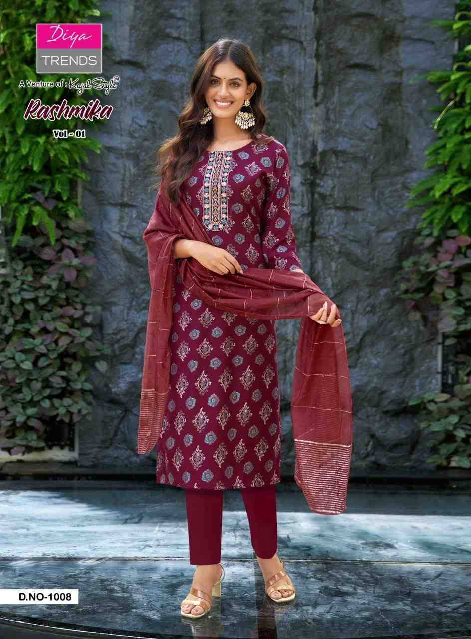 Rashmika Vol-1 By Diya Trends 1001 To 1008 Series Designer Festive Suits Beautiful Stylish Fancy Colorful Party Wear & Occasional Wear Vertican Prints Dresses At Wholesale Price