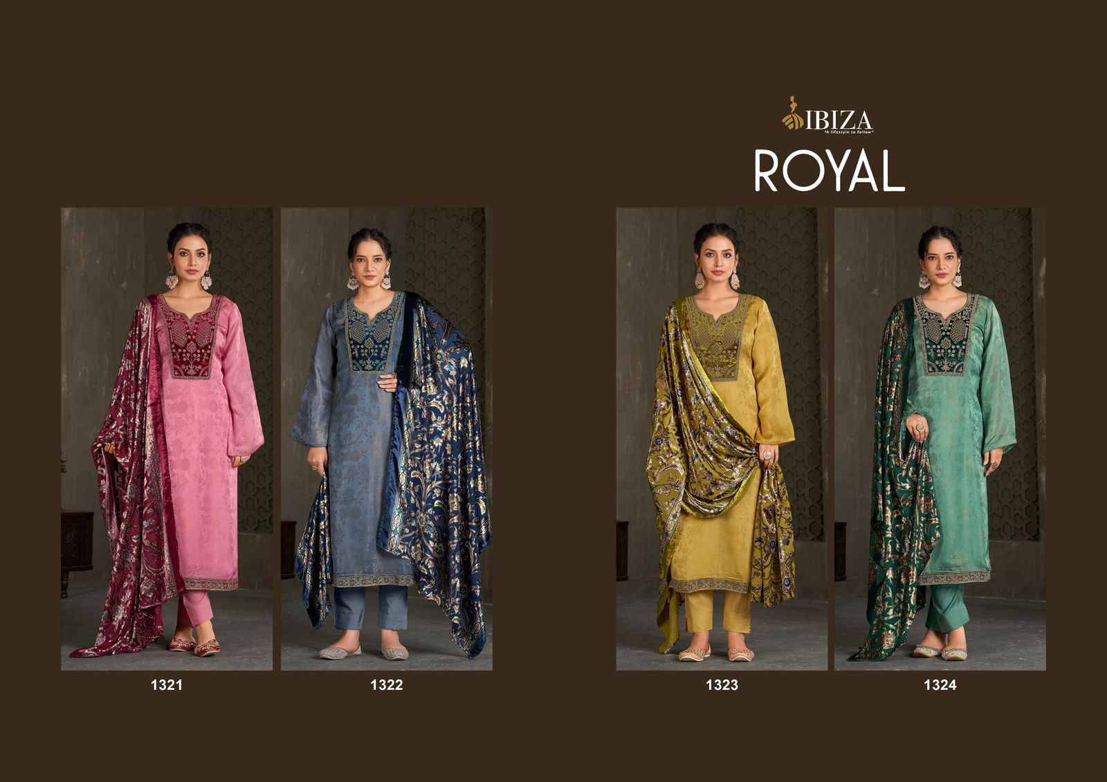 Royal By Ibiza 1321 To 1324 Series Beautiful Festive Suits Colorful Stylish Fancy Casual Wear & Ethnic Wear Morocco Pure Silk Dresses At Wholesale Price