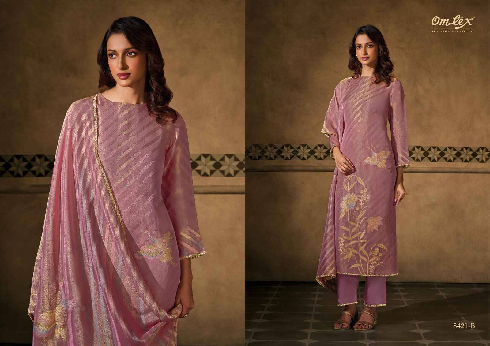 Rianshi By Om Tex 8421-A To 8421-D Series Beautiful Festive Suits Colorful Stylish Fancy Casual Wear & Ethnic Wear Elice Silk Tissue Dresses At Wholesale Price