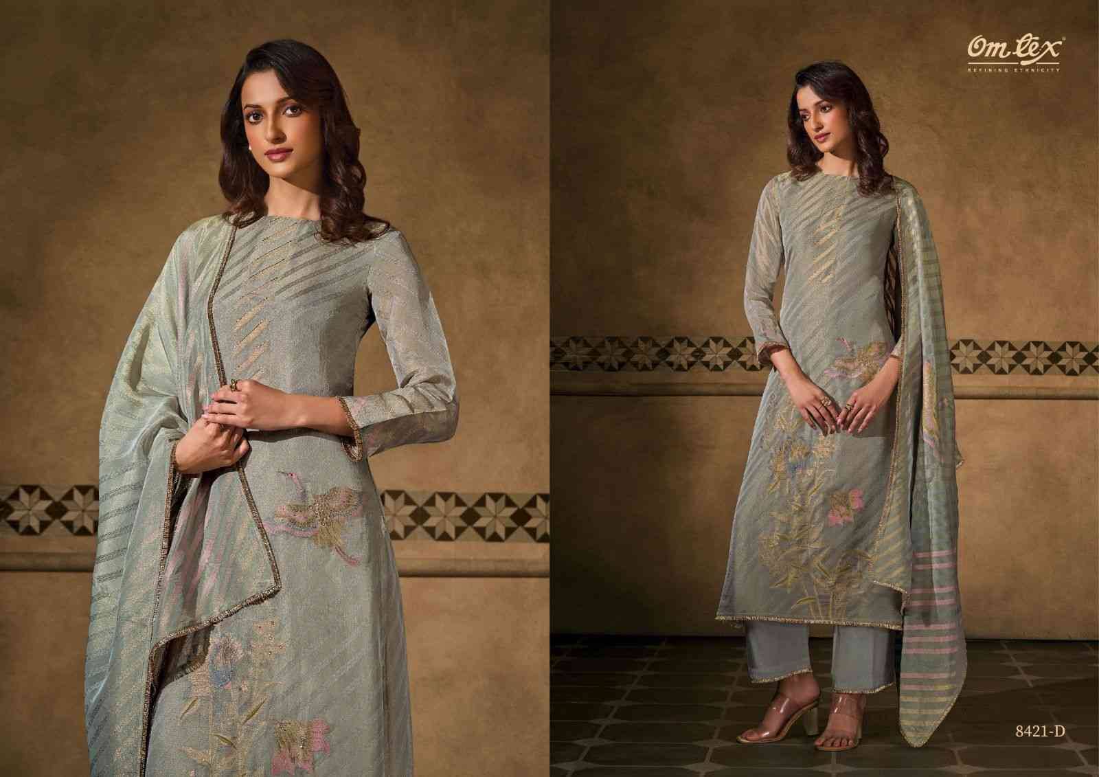 Rianshi By Om Tex 8421-A To 8421-D Series Beautiful Festive Suits Colorful Stylish Fancy Casual Wear & Ethnic Wear Elice Silk Tissue Dresses At Wholesale Price