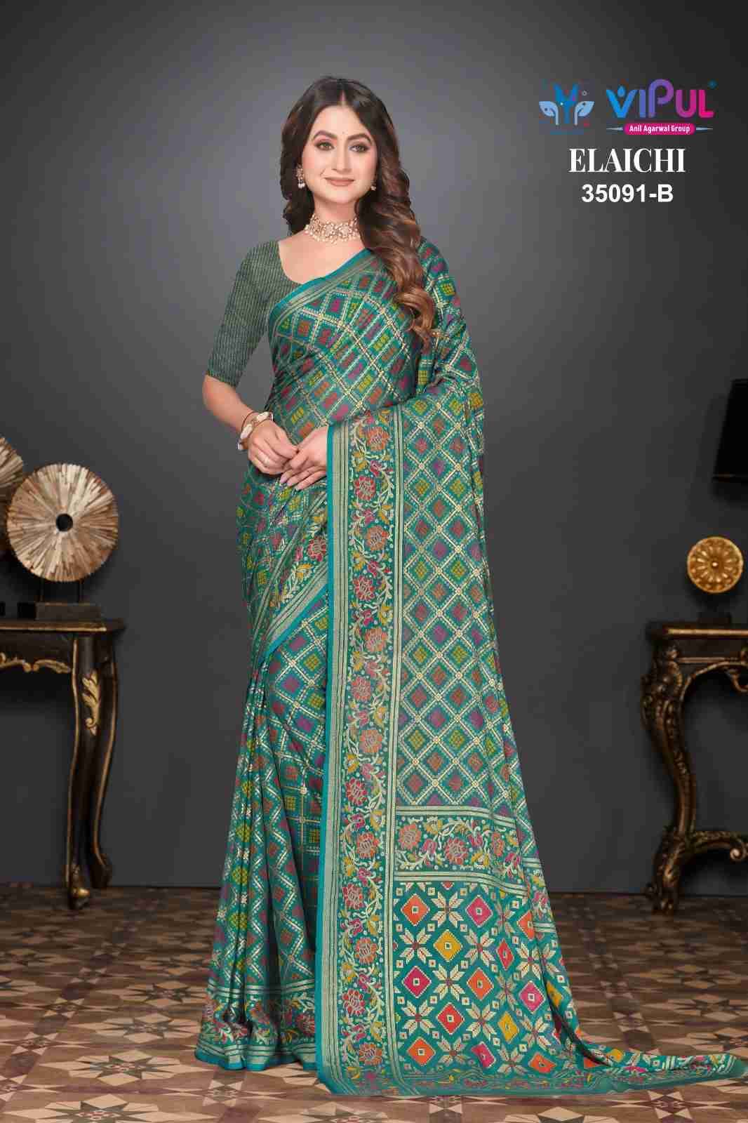 Elaichi 35091 By Vipul Fashion 35091-A To 359091-D Series Indian Traditional Wear Collection Beautiful Stylish Fancy Colorful Party Wear & Occasional Wear Silk Brasso Sarees At Wholesale Price
