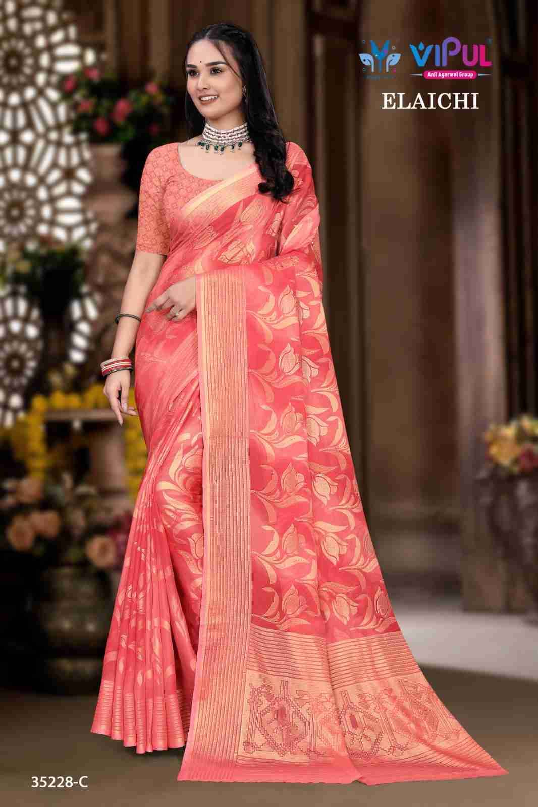 Elaichi 35228 By Vipul Fashion 35228-A To 35228-D Series Indian Traditional Wear Collection Beautiful Stylish Fancy Colorful Party Wear & Occasional Wear Silk Brasso Sarees At Wholesale Price