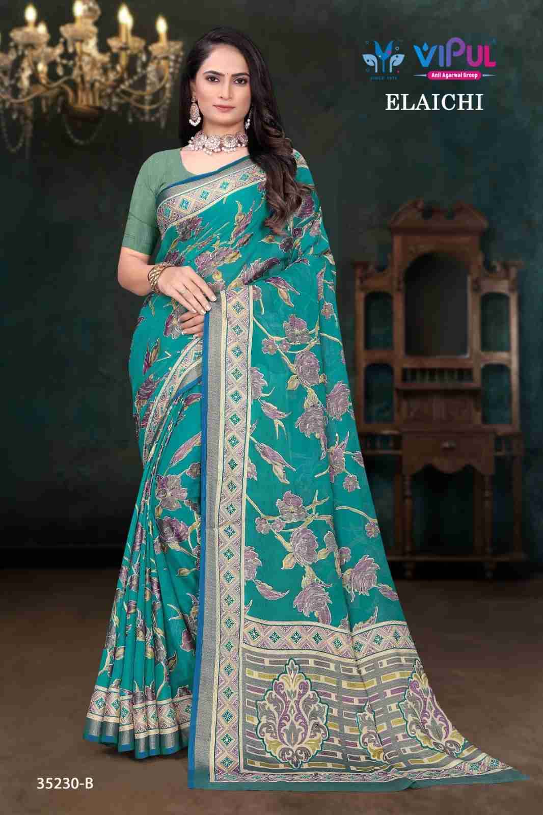 Elaichi 35230 By Vipul Fashion 35230-A To 35230-D Series Indian Traditional Wear Collection Beautiful Stylish Fancy Colorful Party Wear & Occasional Wear Silk Brasso Sarees At Wholesale Price