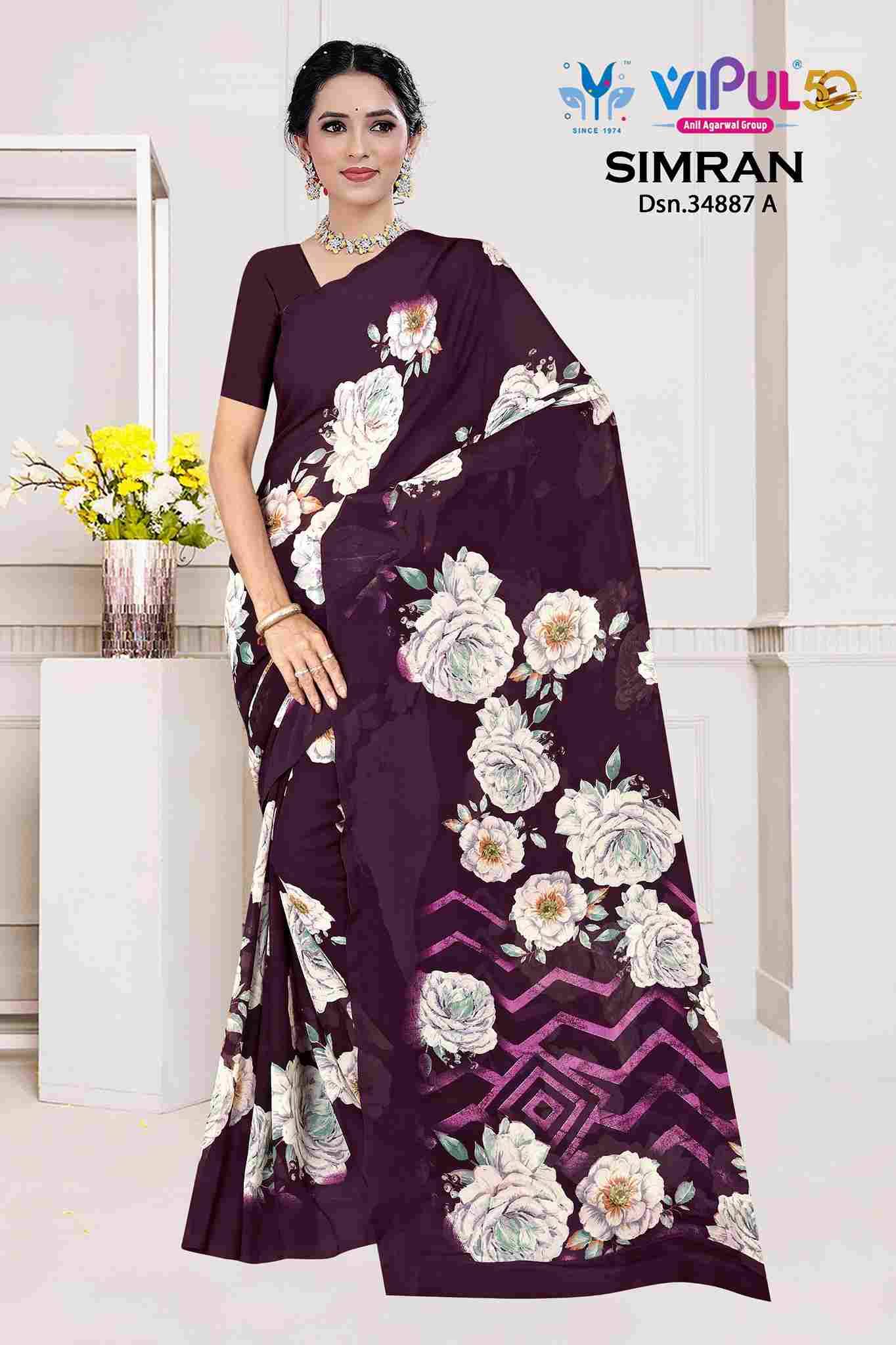 Simran 34887 By Vipul Fashion 34887-A To 34887-D Series Indian Traditional Wear Collection Beautiful Stylish Fancy Colorful Party Wear & Occasional Wear Georgette Sarees At Wholesale Price