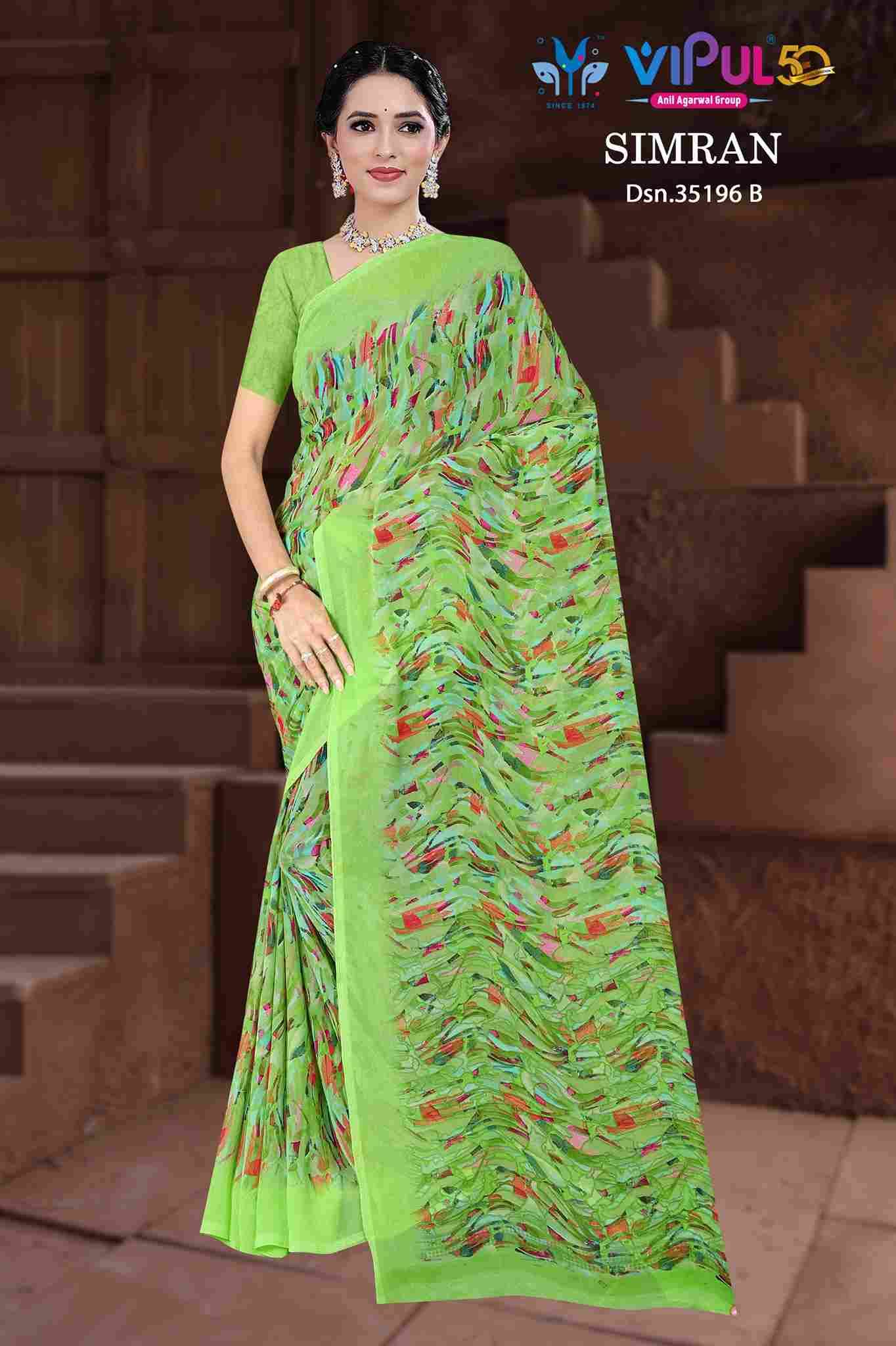 Simran 35196 By Vipul Fashion 35196-A To 35196-D Series Indian Traditional Wear Collection Beautiful Stylish Fancy Colorful Party Wear & Occasional Wear Georgette Sarees At Wholesale Price