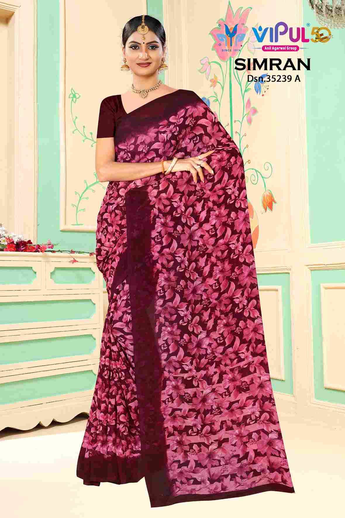 Simran 35239 By Vipul Fashion 35239-A To 35239-D Series Indian Traditional Wear Collection Beautiful Stylish Fancy Colorful Party Wear & Occasional Wear Georgette Sarees At Wholesale Price