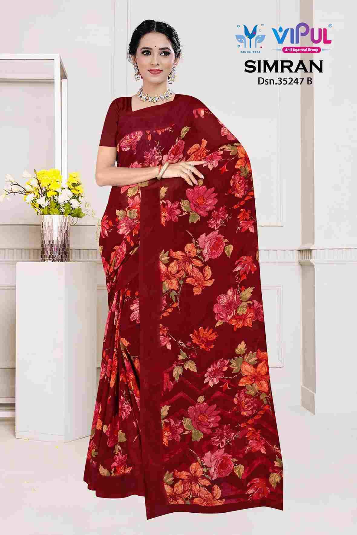 Simran 35247 By Vipul Fashion 35247-A To 35247-D Series Indian Traditional Wear Collection Beautiful Stylish Fancy Colorful Party Wear & Occasional Wear Georgette Sarees At Wholesale Price