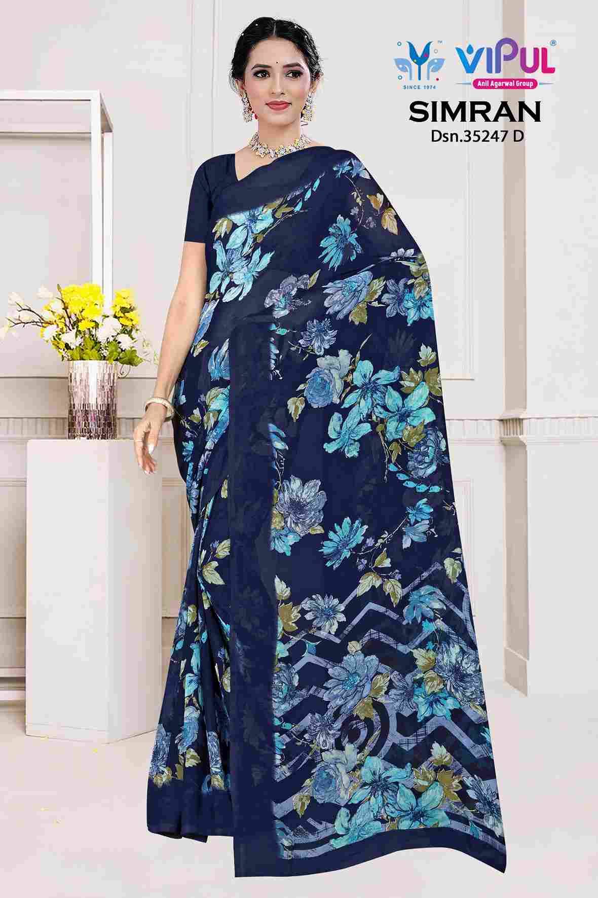 Simran 35247 By Vipul Fashion 35247-A To 35247-D Series Indian Traditional Wear Collection Beautiful Stylish Fancy Colorful Party Wear & Occasional Wear Georgette Sarees At Wholesale Price