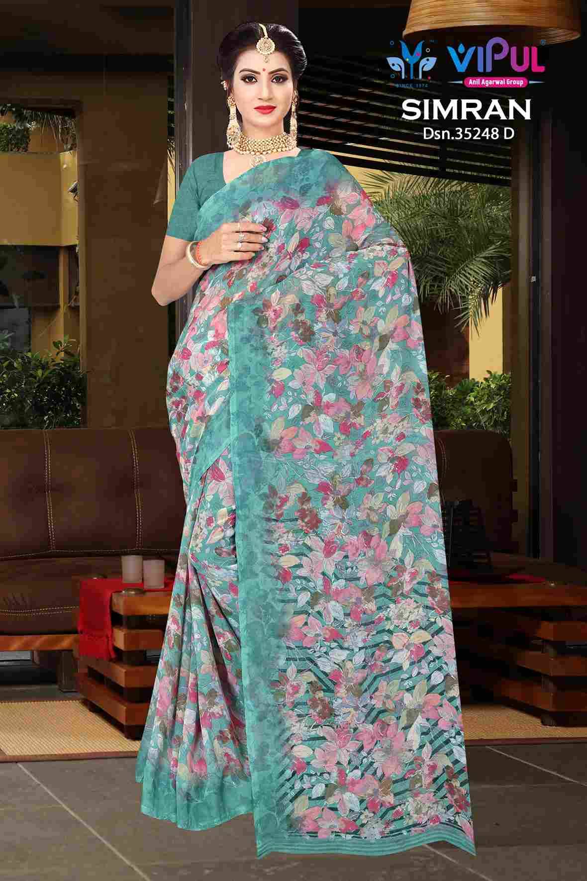 Simran 35248 By Vipul Fashion 35248-A To 35248-D Series Indian Traditional Wear Collection Beautiful Stylish Fancy Colorful Party Wear & Occasional Wear Georgette Sarees At Wholesale Price