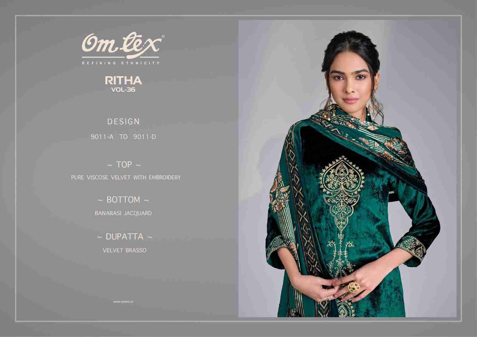 Ritha Vol-36 By Om Tex 9011-A To 9011-D Series Beautiful Festive Suits Colorful Stylish Fancy Casual Wear & Ethnic Wear Viscose Velvet Dresses At Wholesale Price