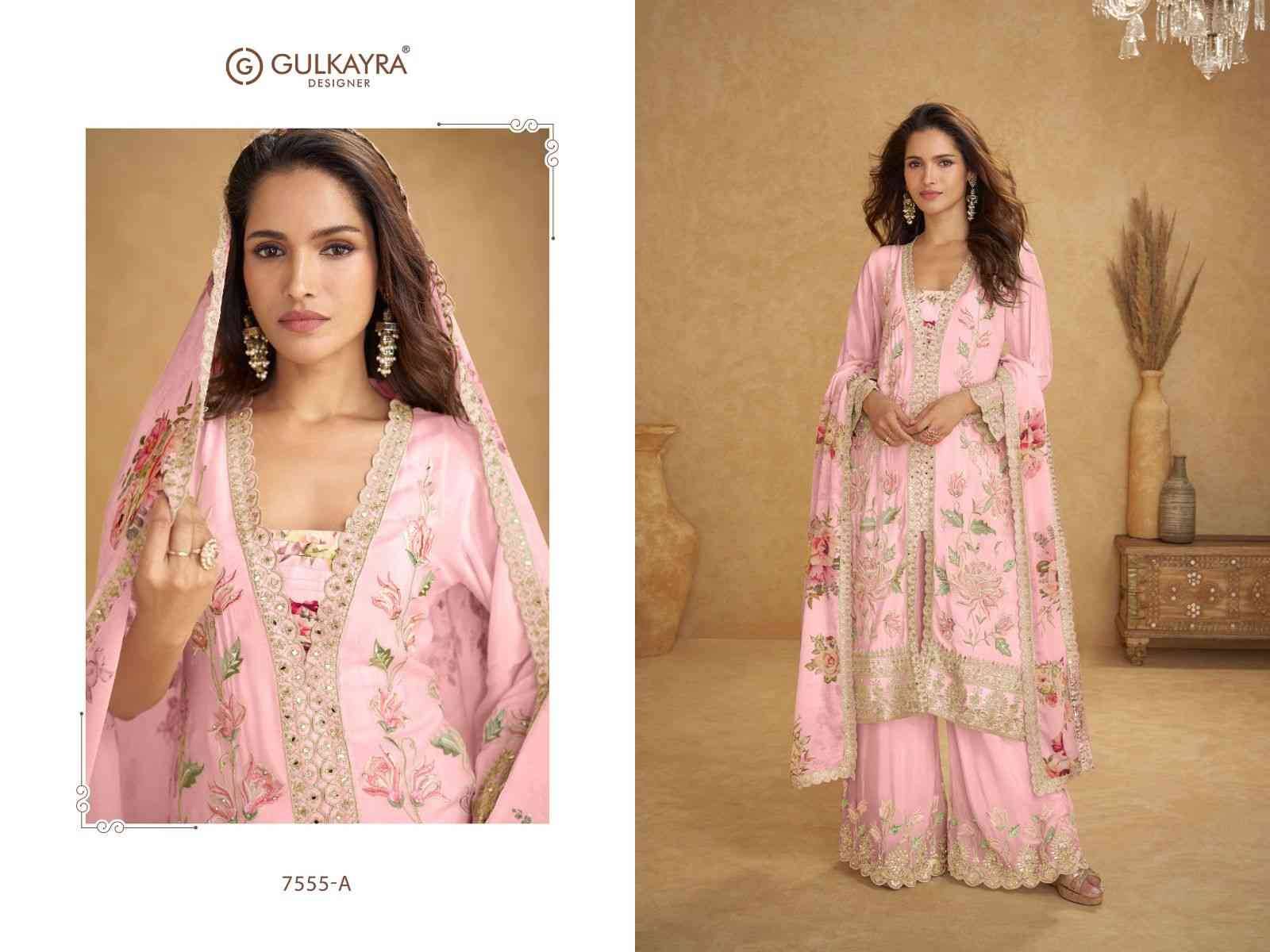 Inayat By Gulkayra Designer 7555-A To 7555-B Series Beautiful Festive Suits Stylish Colorful Fancy Casual Wear & Ethnic Wear Real Chinnon Embroidered Dresses At Wholesale Price