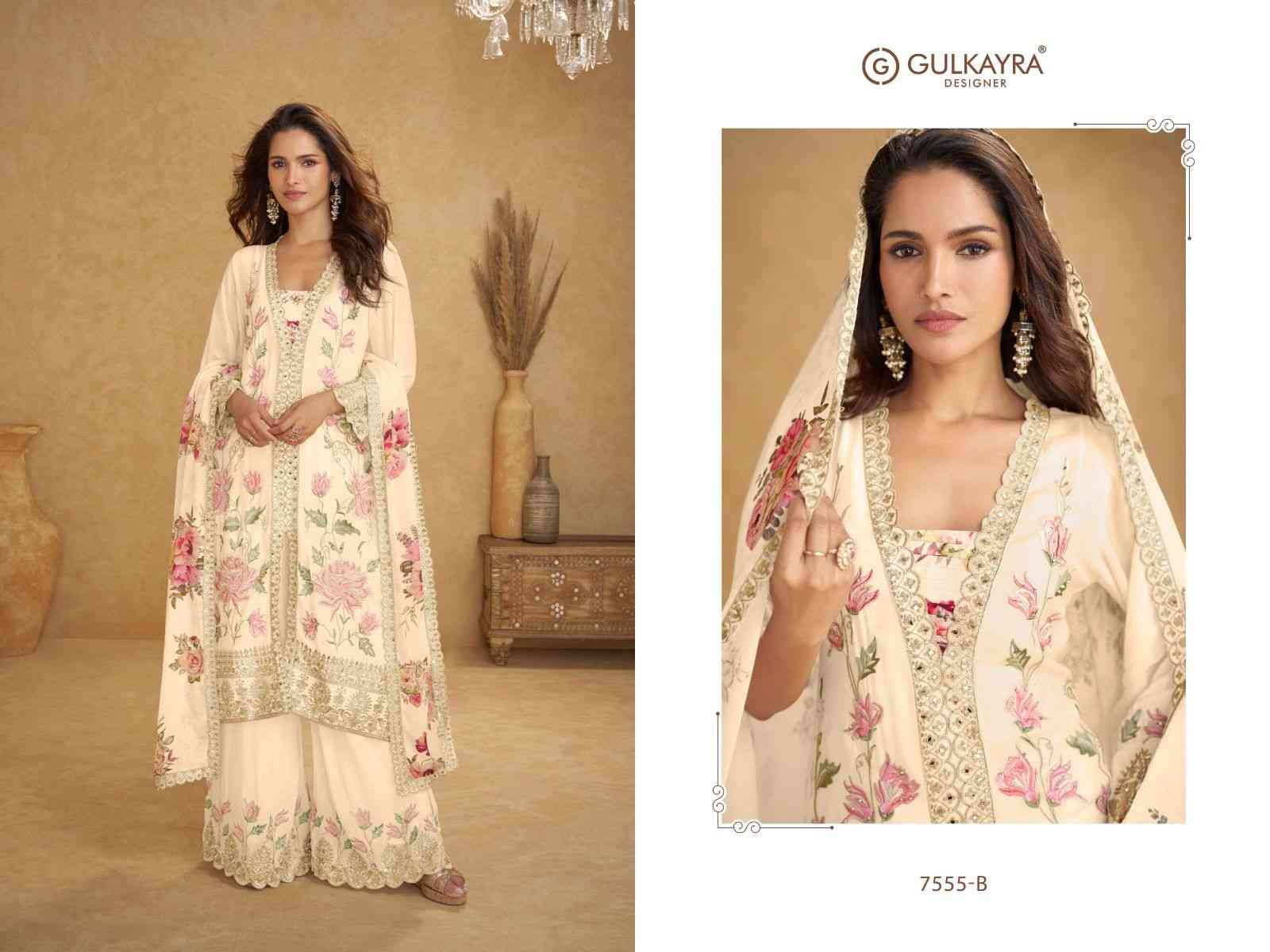 Inayat By Gulkayra Designer 7555-A To 7555-B Series Beautiful Festive Suits Stylish Colorful Fancy Casual Wear & Ethnic Wear Real Chinnon Embroidered Dresses At Wholesale Price