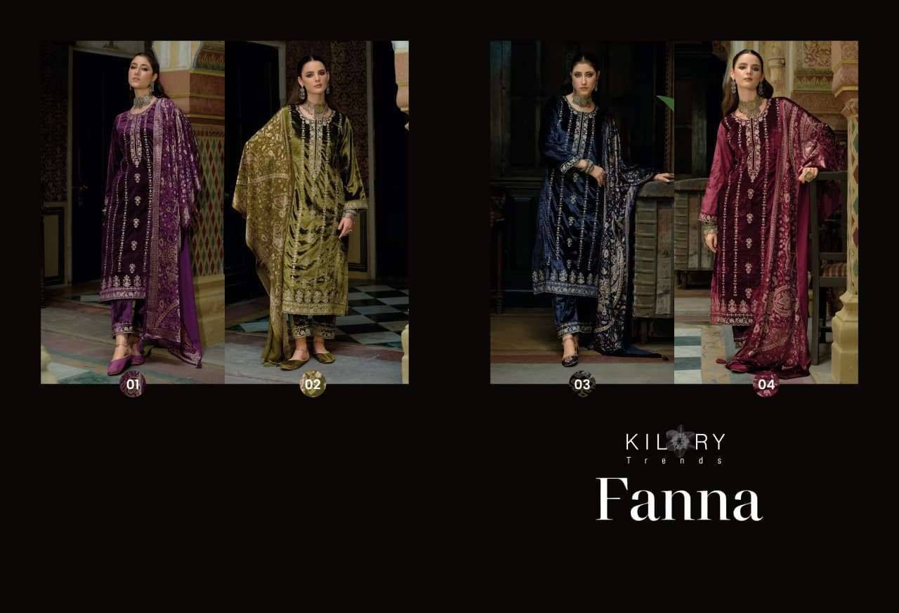 Fanna By Kilory 01 To 04 Series Beautiful Festive Suits Colorful Stylish Fancy Casual Wear & Ethnic Wear Pure Velvet Dresses At Wholesale Price