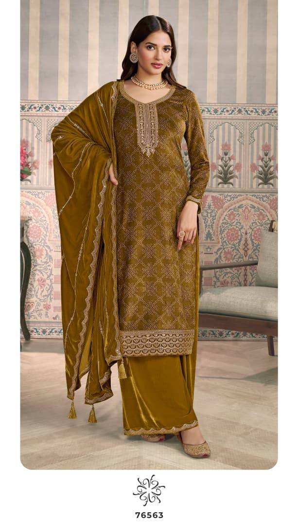 Mrinal By Kuleesh 76561 To 76564 Series Designer Festive Suits Collection Beautiful Stylish Fancy Colorful Party Wear & Occasional Wear Velvet Dresses At Wholesale Price