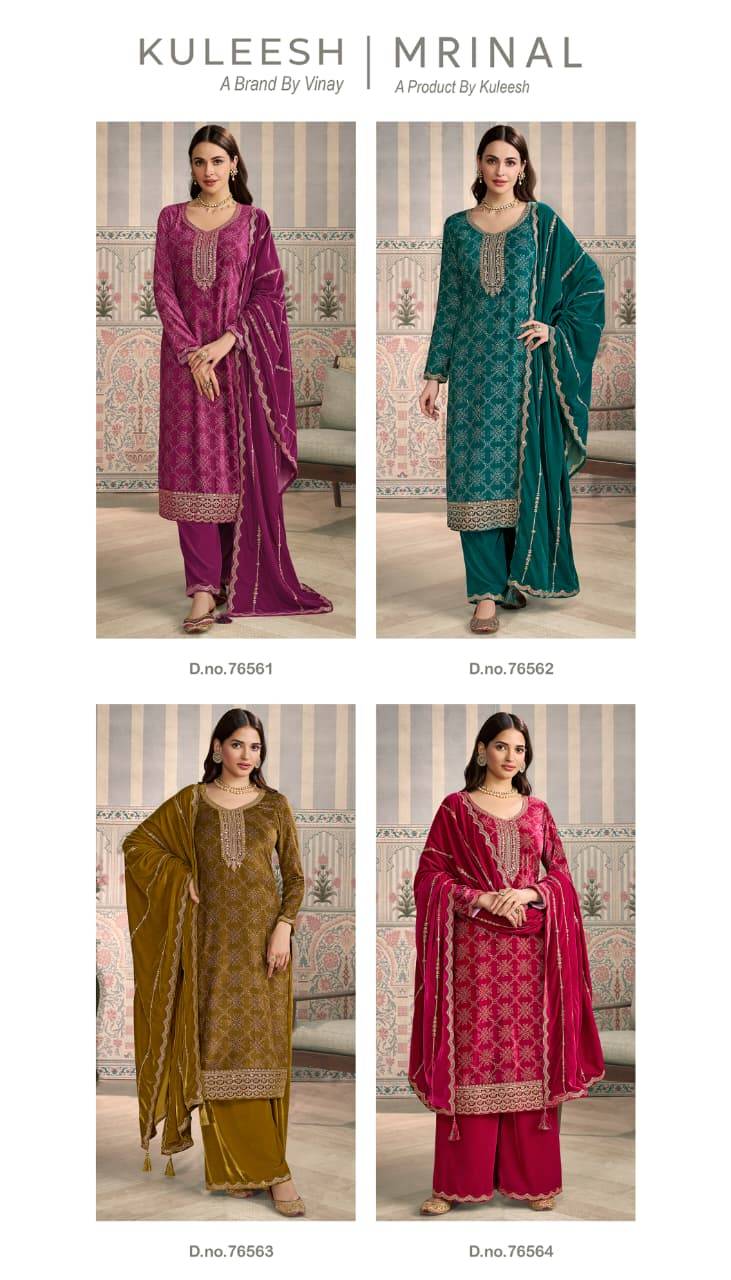 Mrinal By Kuleesh 76561 To 76564 Series Designer Festive Suits Collection Beautiful Stylish Fancy Colorful Party Wear & Occasional Wear Velvet Dresses At Wholesale Price