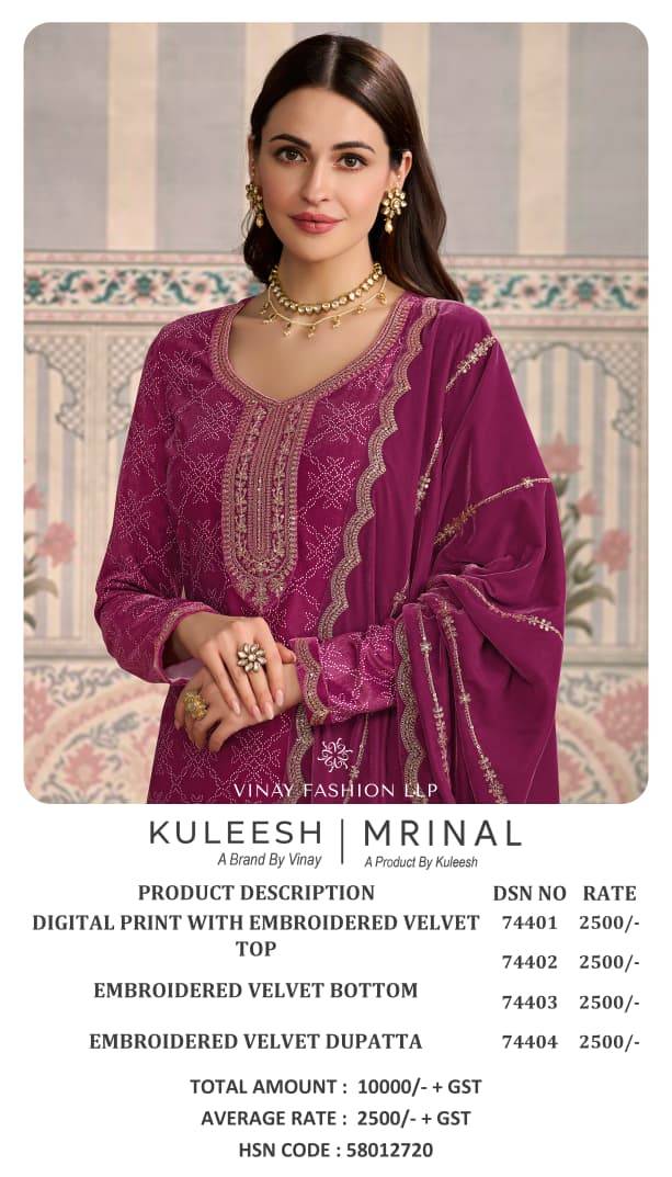 Mrinal By Kuleesh 76561 To 76564 Series Designer Festive Suits Collection Beautiful Stylish Fancy Colorful Party Wear & Occasional Wear Velvet Dresses At Wholesale Price