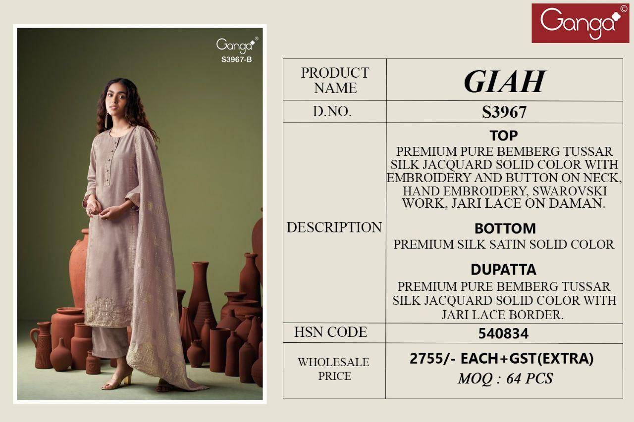 Giah-3967 By Ganga Fashion 3967-A To 3967-B Series Beautiful Festive Suits Stylish Colorful Fancy Casual Wear & Ethnic Wear Premium Pure Bemberg Tussar Silk Dresses At Wholesale Price