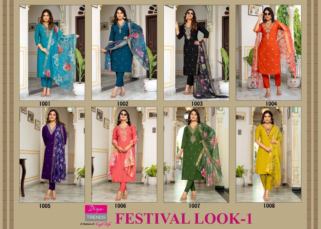 Festival Look Vol-1 By Diya Trends 1001 To 1008 Series Designer Festive Suits Beautiful Stylish Fancy Colorful Party Wear & Occasional Wear Roman Silk Dresses At Wholesale Price