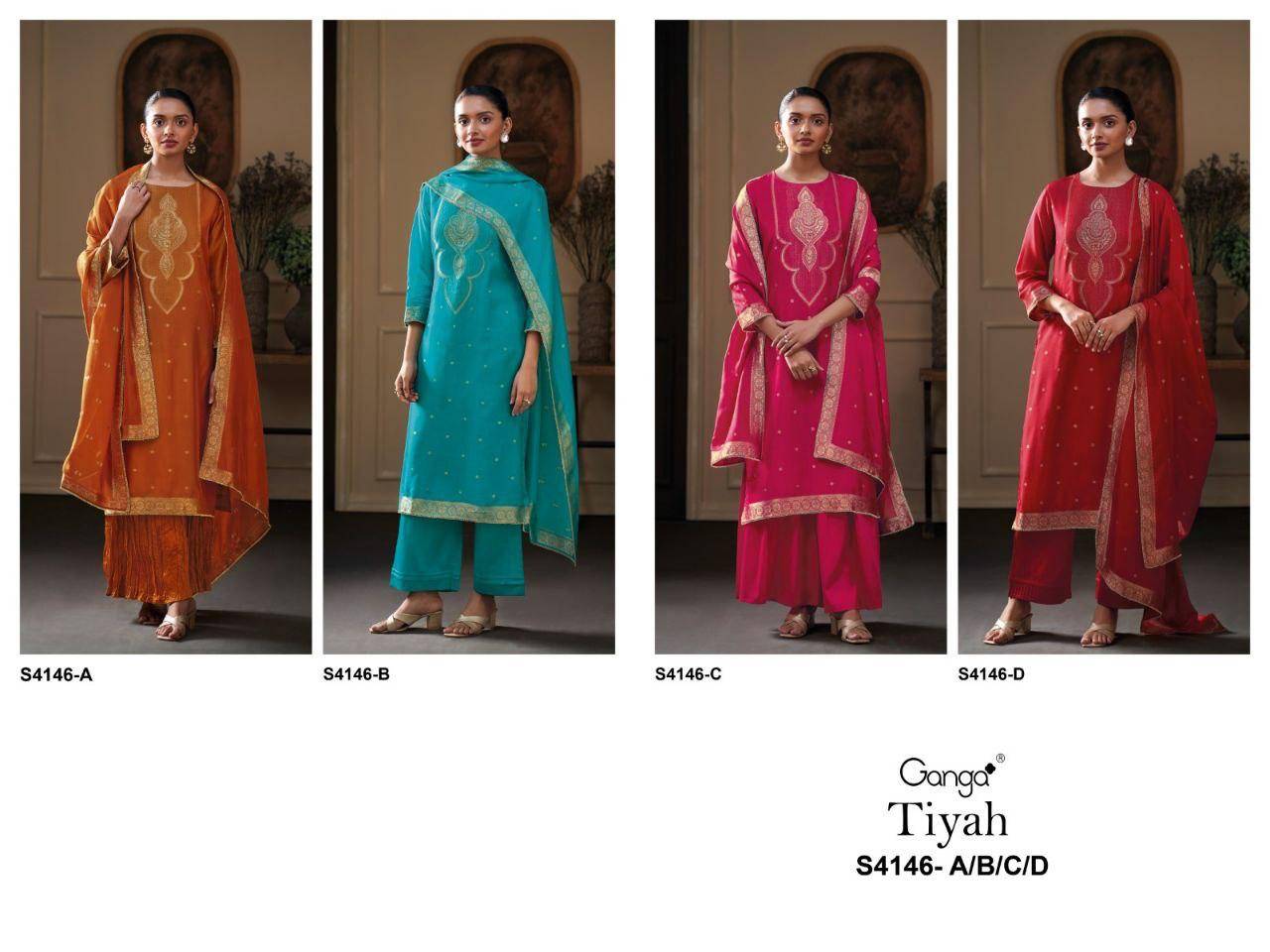 Tiyah-4146 By Ganga Fashion 4146-A To 4146-B Series Beautiful Festive Suits Stylish Colorful Fancy Casual Wear & Ethnic Wear Premium Pure Viscose Dresses At Wholesale Price