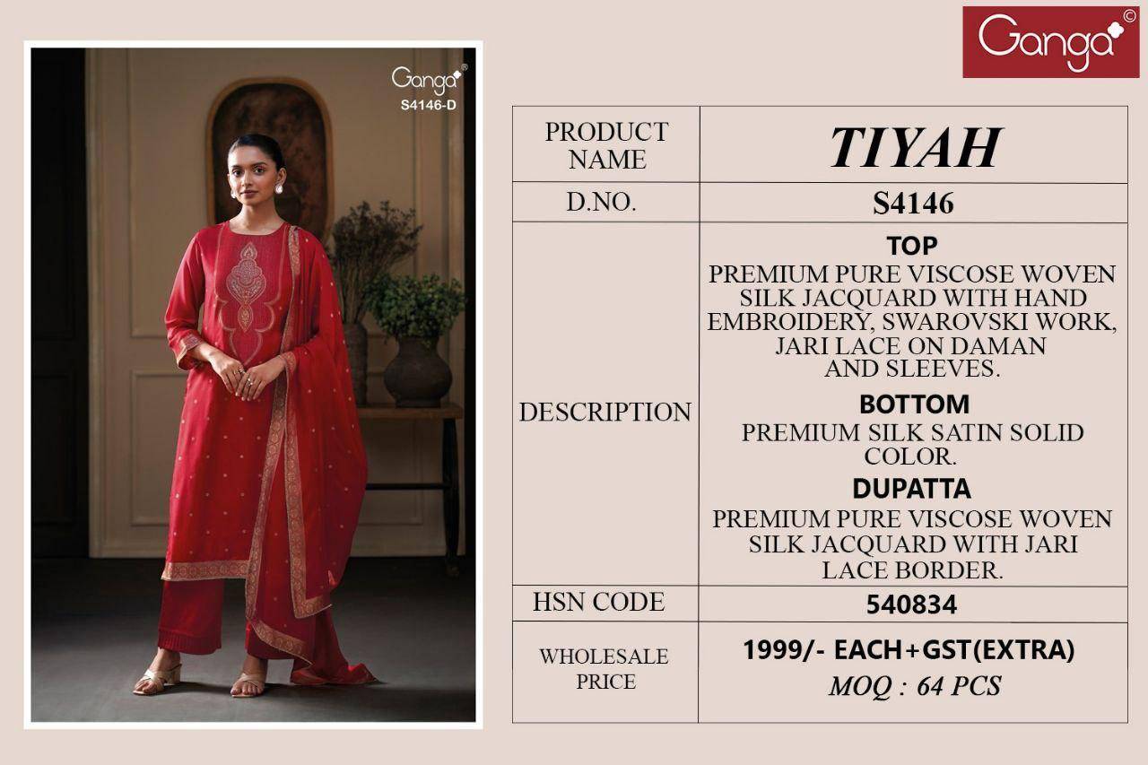 Tiyah-4146 By Ganga Fashion 4146-A To 4146-B Series Beautiful Festive Suits Stylish Colorful Fancy Casual Wear & Ethnic Wear Premium Pure Viscose Dresses At Wholesale Price