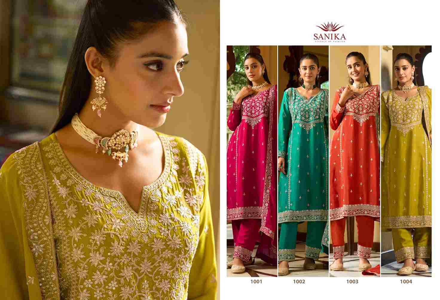 Aarini By Sanika 1001 To 1004 Series Beautiful Suits Stylish Fancy Colorful Party Wear & Occasional Wear Premium Chinnon Silk Dresses At Wholesale Price
