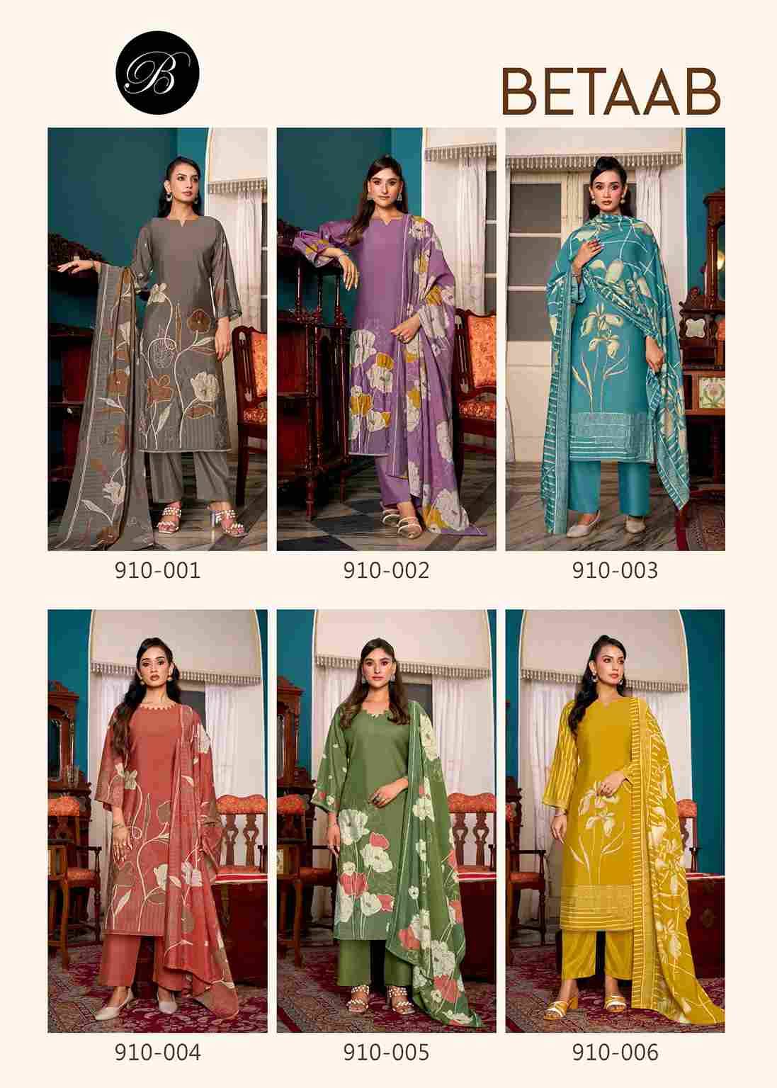Betaab By Belliza 910-001 To 910-006 Series Beautiful Festive Suits Stylish Fancy Colorful Casual Wear & Ethnic Wear Pure Modal Viscose Muslin Print Dresses At Wholesale Price