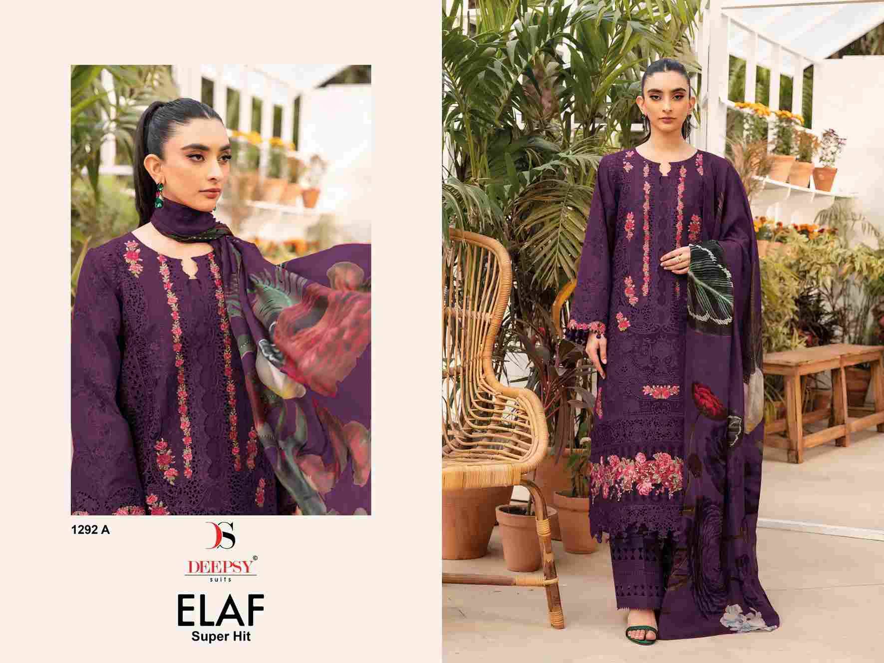 Elaf 1292 Colours By Deepsy Suits 1292-A To 1292-D Series Designer Pakistani Suits Beautiful Fancy Stylish Colorful Party Wear & Occasional Wear Pure Cotton Dresses At Wholesale Price