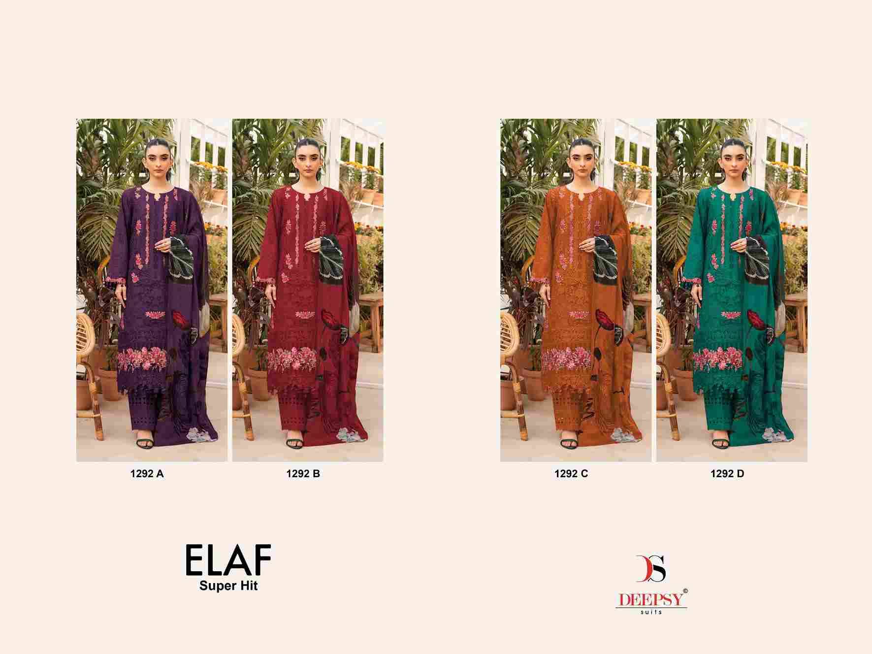 Elaf 1292 Colours By Deepsy Suits 1292-A To 1292-D Series Designer Pakistani Suits Beautiful Fancy Stylish Colorful Party Wear & Occasional Wear Pure Cotton Dresses At Wholesale Price
