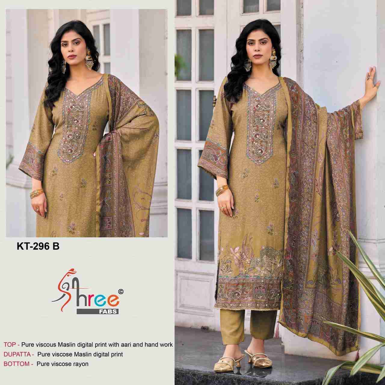 Shree Fabs Hit Design KT-296 Colours By Shree Fabs KT-296-A To KT-296 -D Series Designer Pakistani Suits Beautiful Fancy Stylish Colorful Party Wear & Occasional Wear Pure Viscose Muslin Embroidery Dresses At Wholesale Price