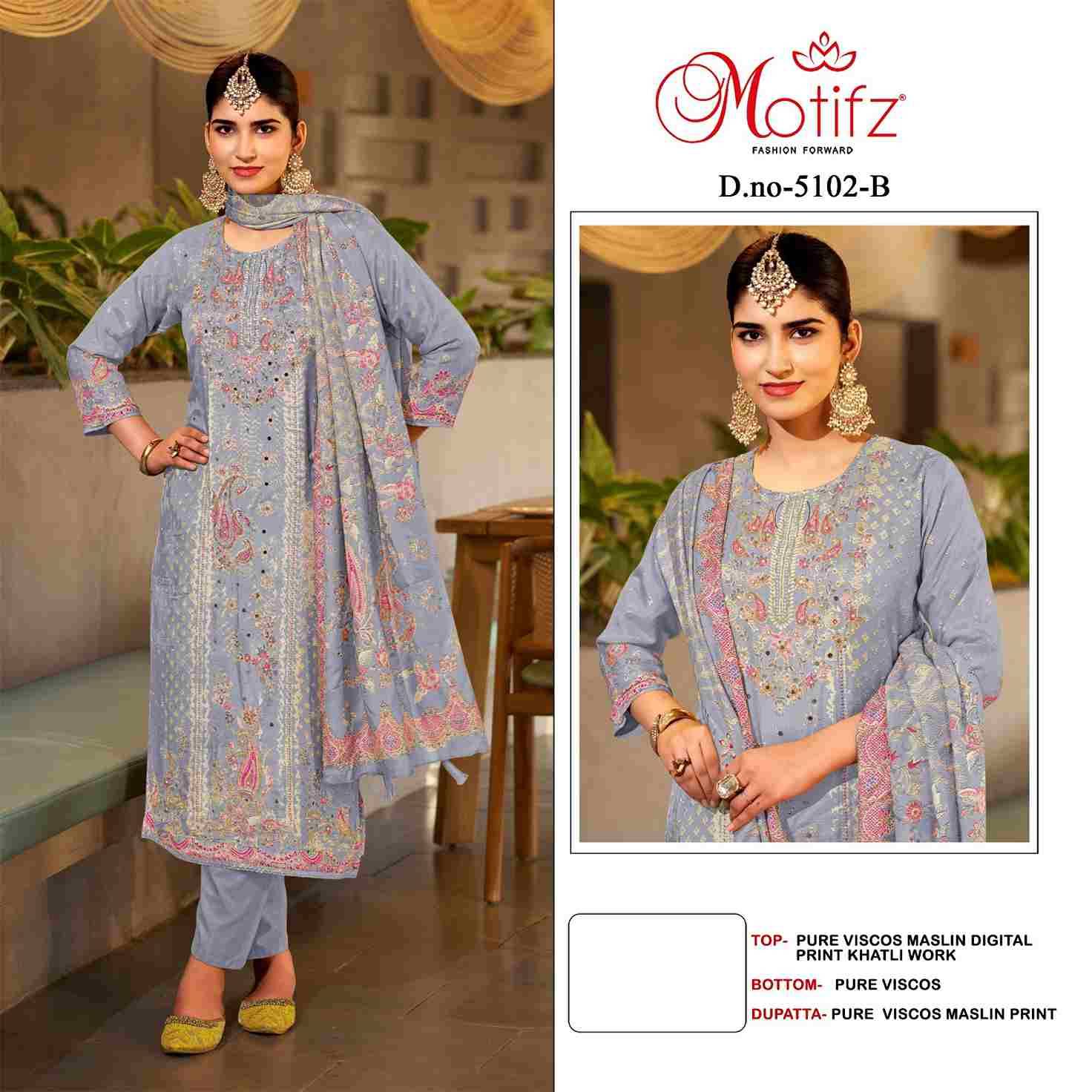 Motifz Hit Design 5102 Colours By Motifz 5102-A To 5102-D Series Beautiful Pakistani Suits Colorful Stylish Fancy Casual Wear & Ethnic Wear Pure Viscose Muslin Digital Prints Dresses At Wholesale Price