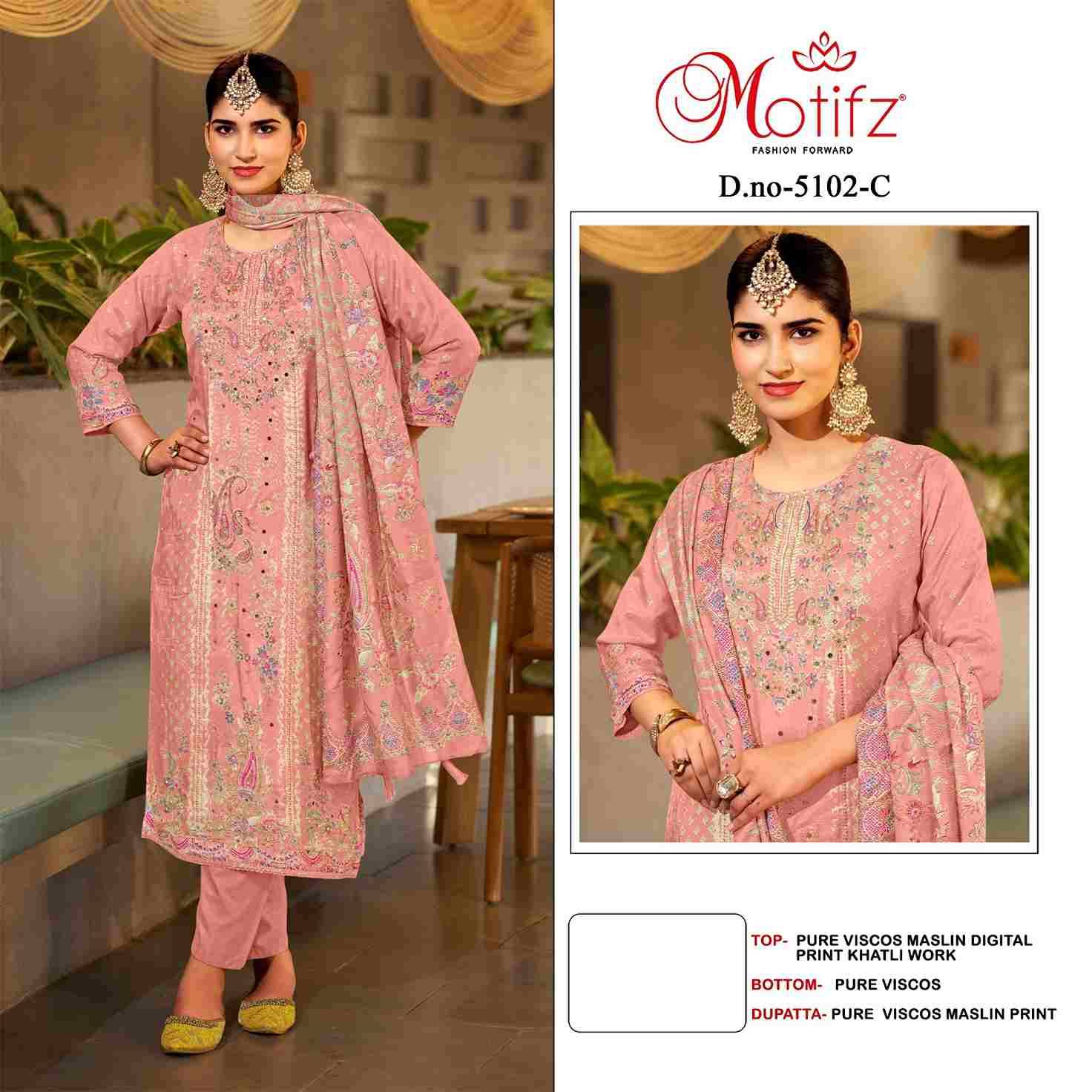 Motifz Hit Design 5102 Colours By Motifz 5102-A To 5102-D Series Beautiful Pakistani Suits Colorful Stylish Fancy Casual Wear & Ethnic Wear Pure Viscose Muslin Digital Prints Dresses At Wholesale Price